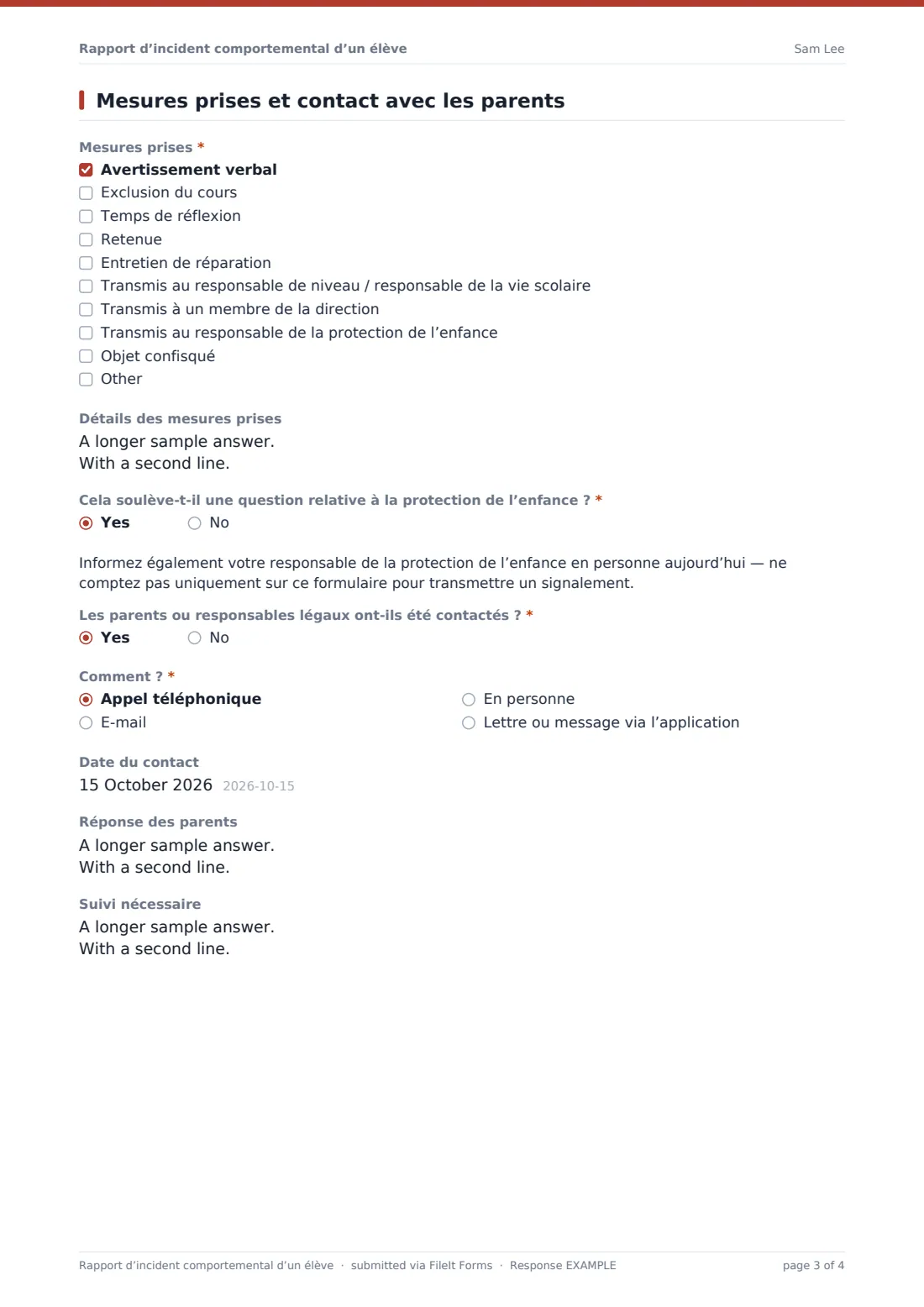 Rapport d’incident comportemental d’un élève — exemple de réponse au format PDF, page 3 sur 4