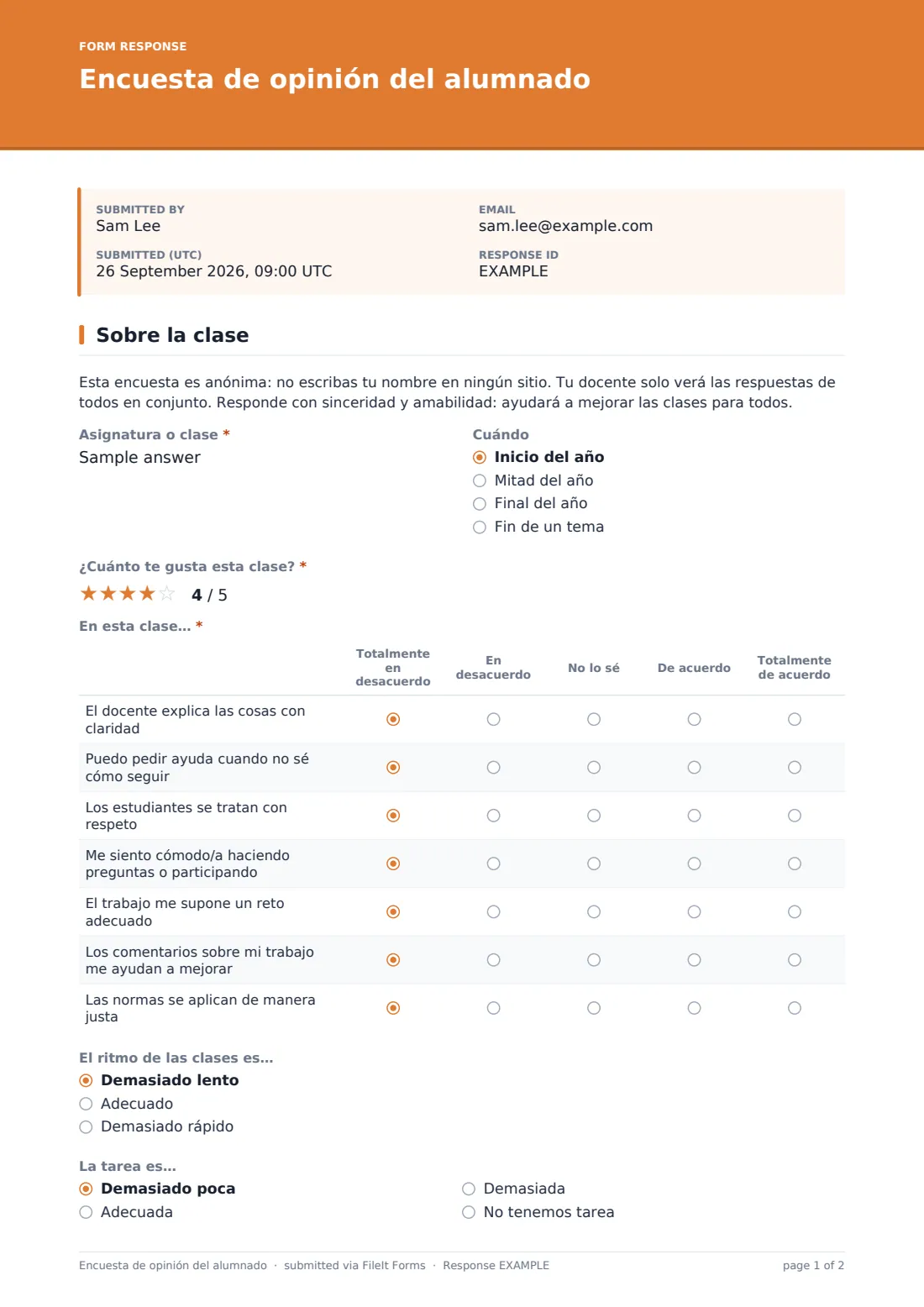 Encuesta de opinión del alumnado — PDF de respuesta de ejemplo, página 1 de 2