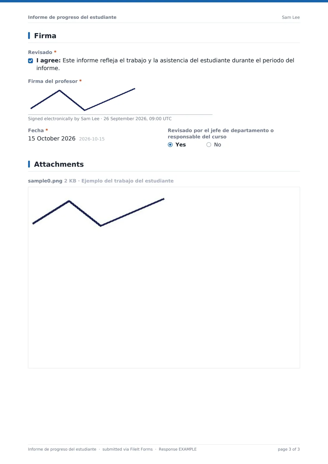 Informe de progreso del estudiante — PDF de respuesta de ejemplo, página 3 de 3