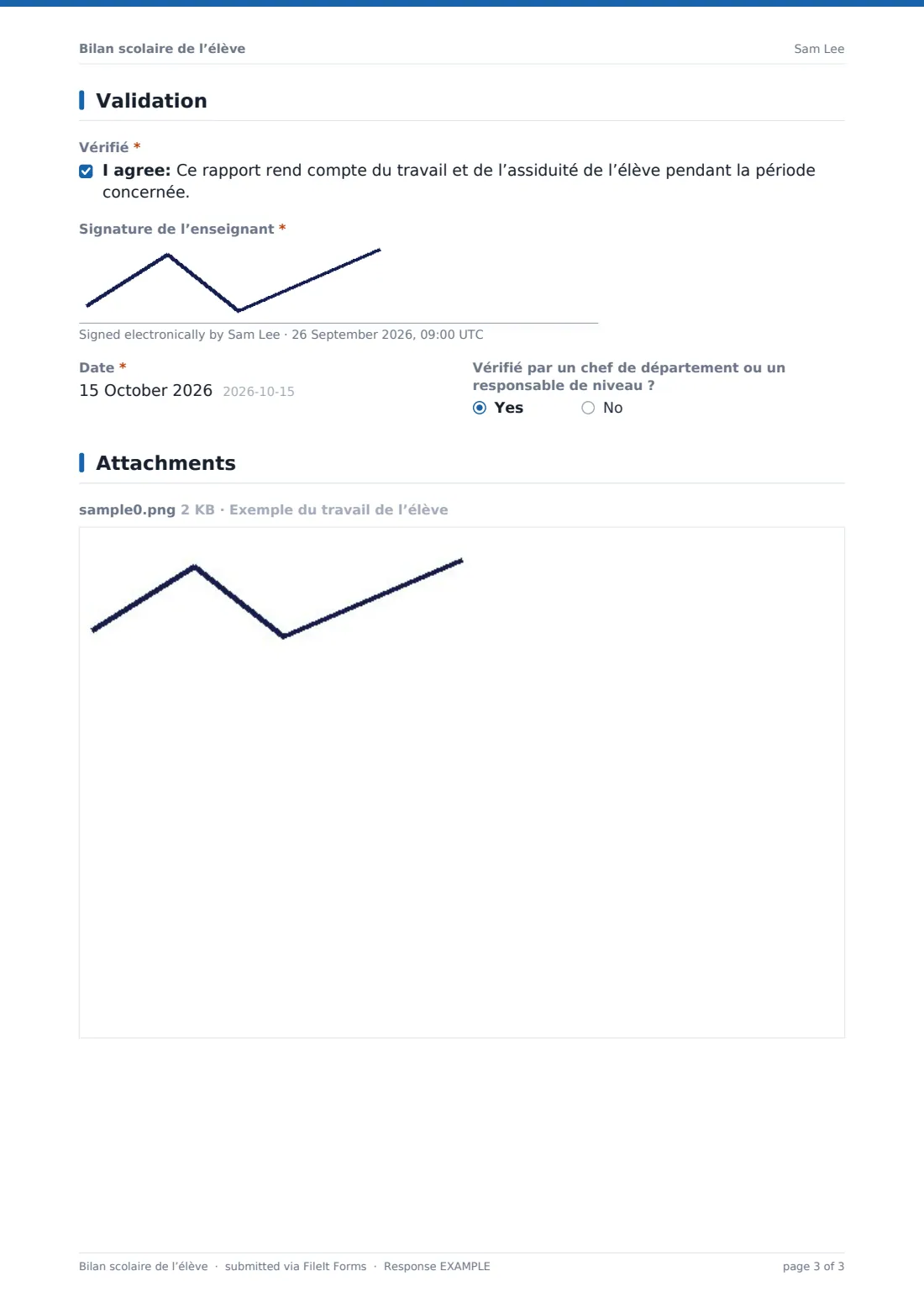 Bilan scolaire de l’élève — exemple de réponse au format PDF, page 3 sur 3