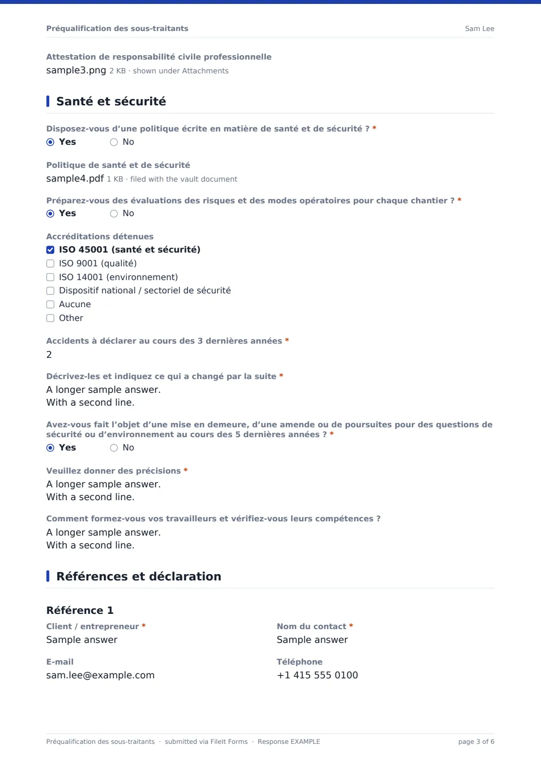 Préqualification des sous-traitants — exemple de réponse au format PDF, page 3 sur 6