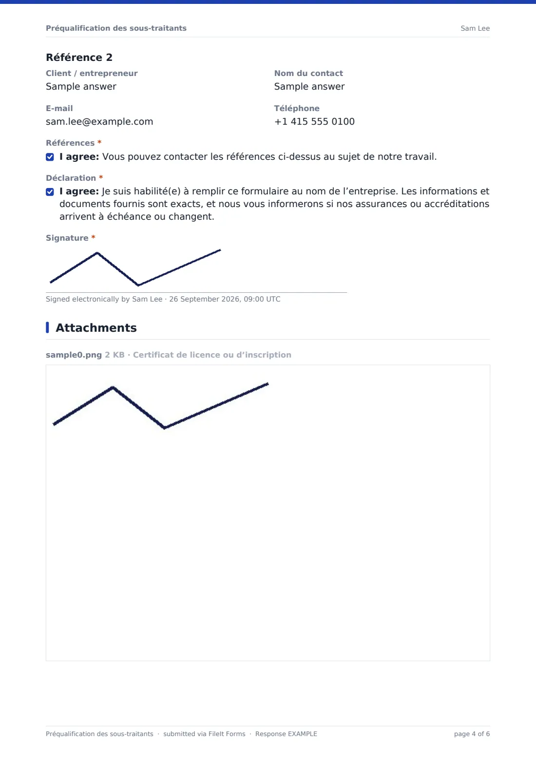Préqualification des sous-traitants — exemple de réponse au format PDF, page 4 sur 6