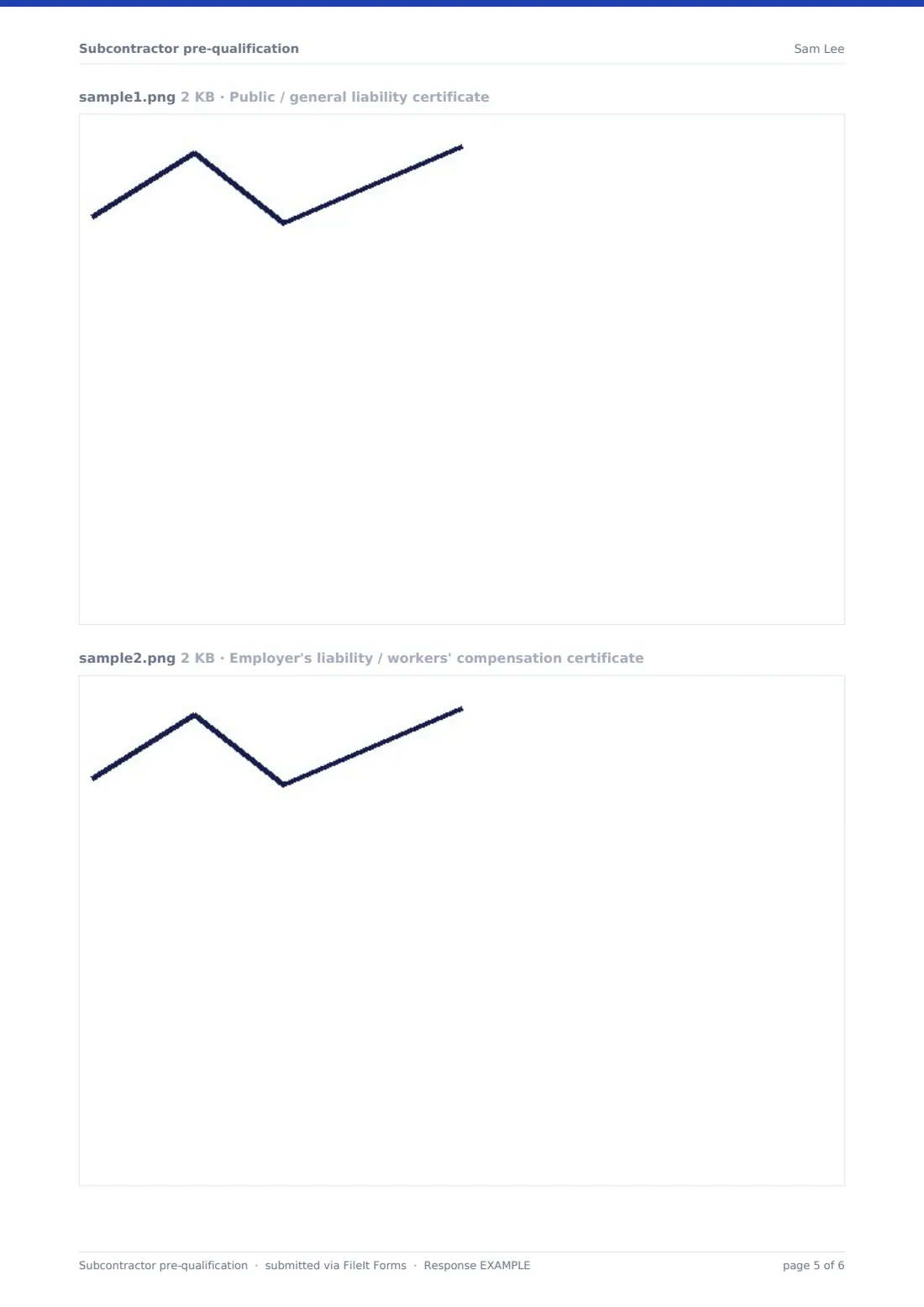 Subcontractor pre-qualification — example response PDF, page 5 of 6