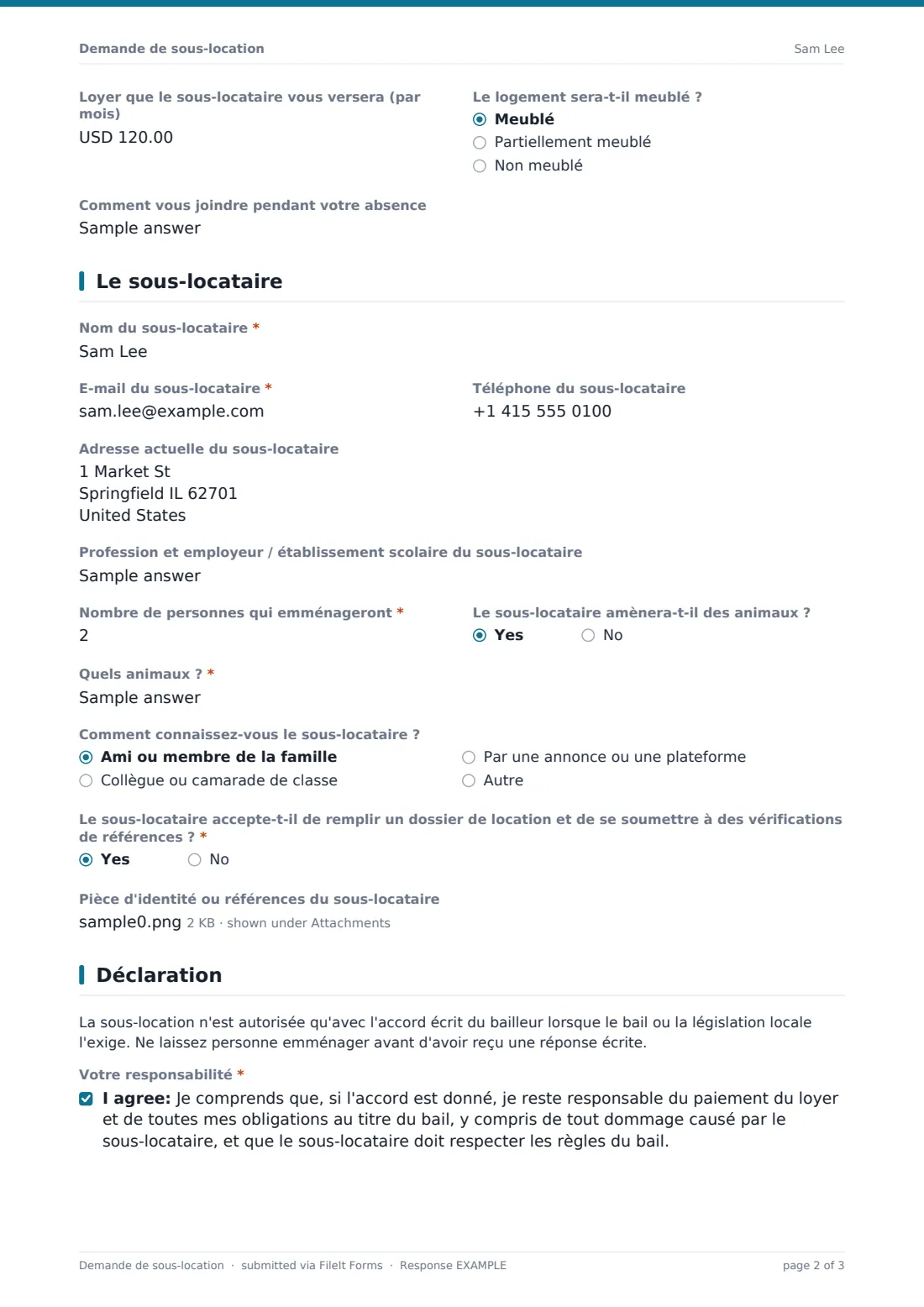Demande de sous-location — exemple de réponse au format PDF, page 2 sur 3