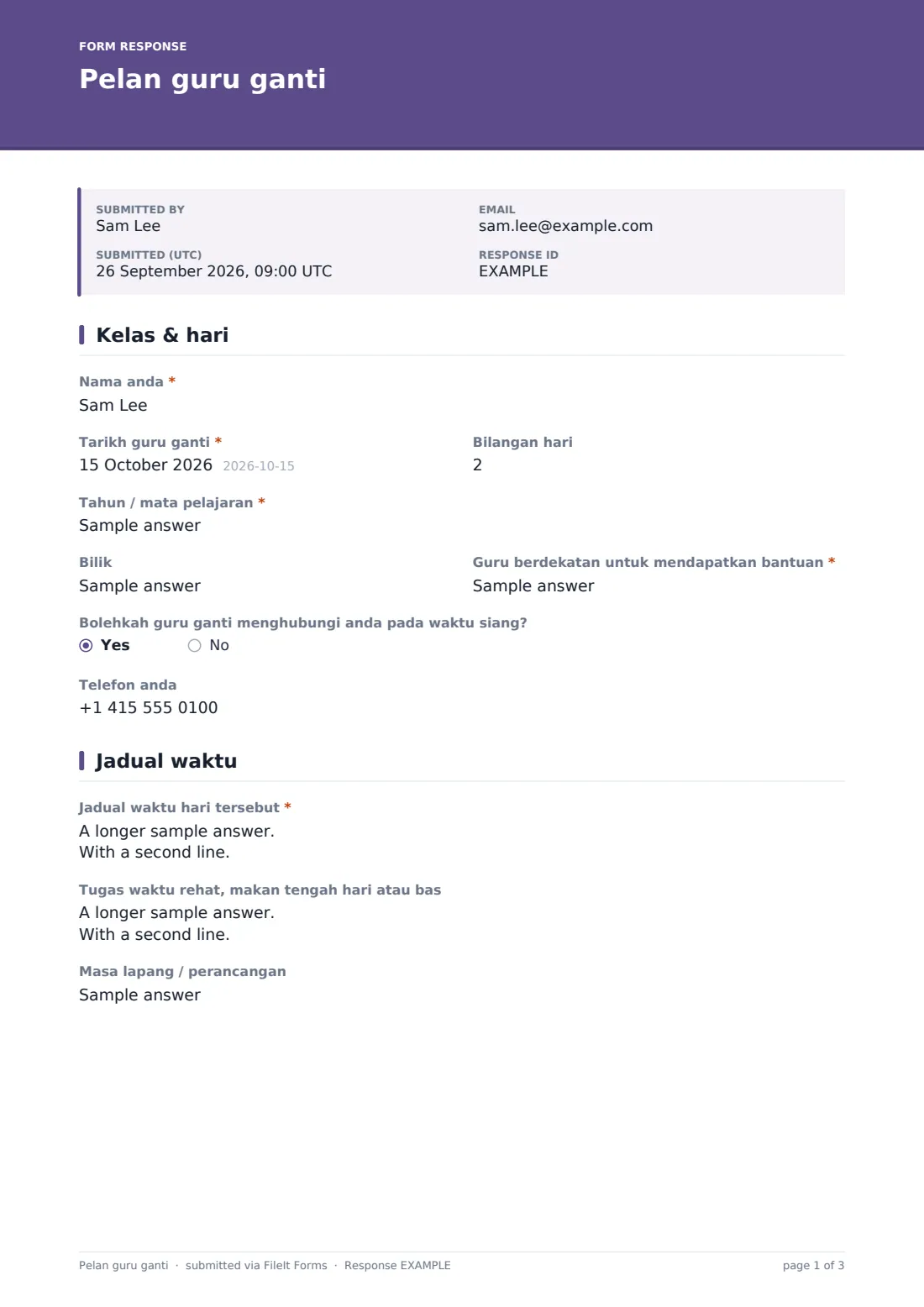 Pelan guru ganti — PDF respons contoh, halaman 1 daripada 3