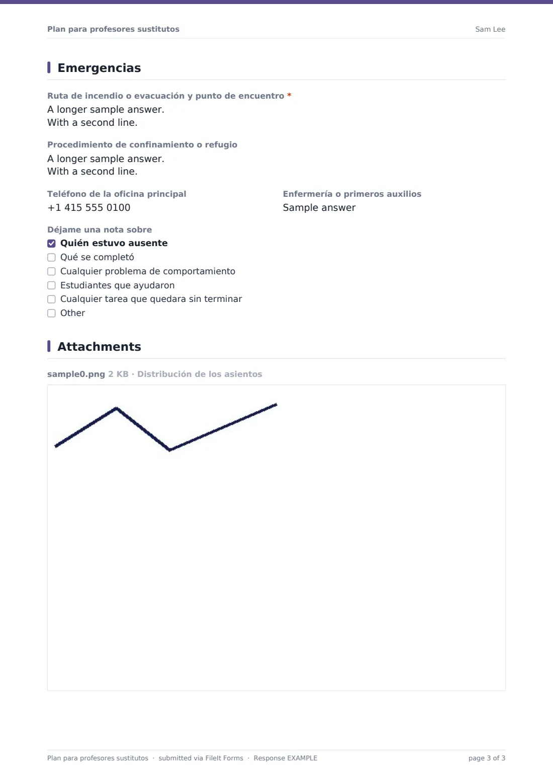 Plan para profesores sustitutos — PDF de respuesta de ejemplo, página 3 de 3
