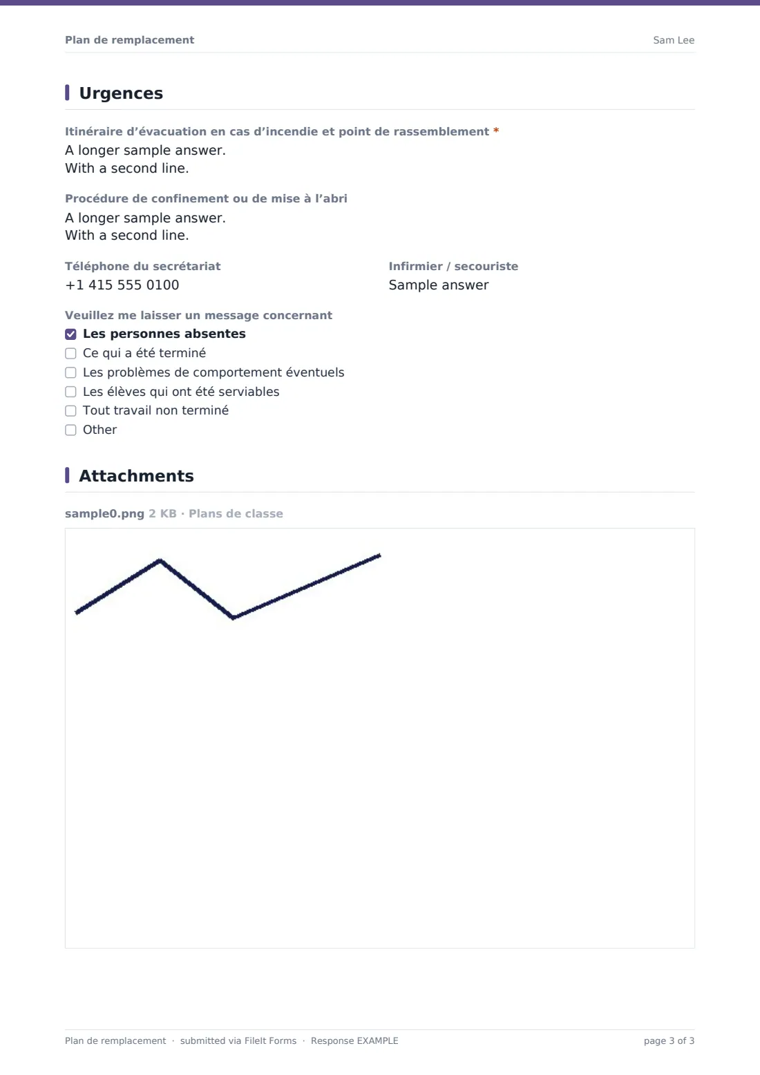 Plan de remplacement — exemple de réponse au format PDF, page 3 sur 3