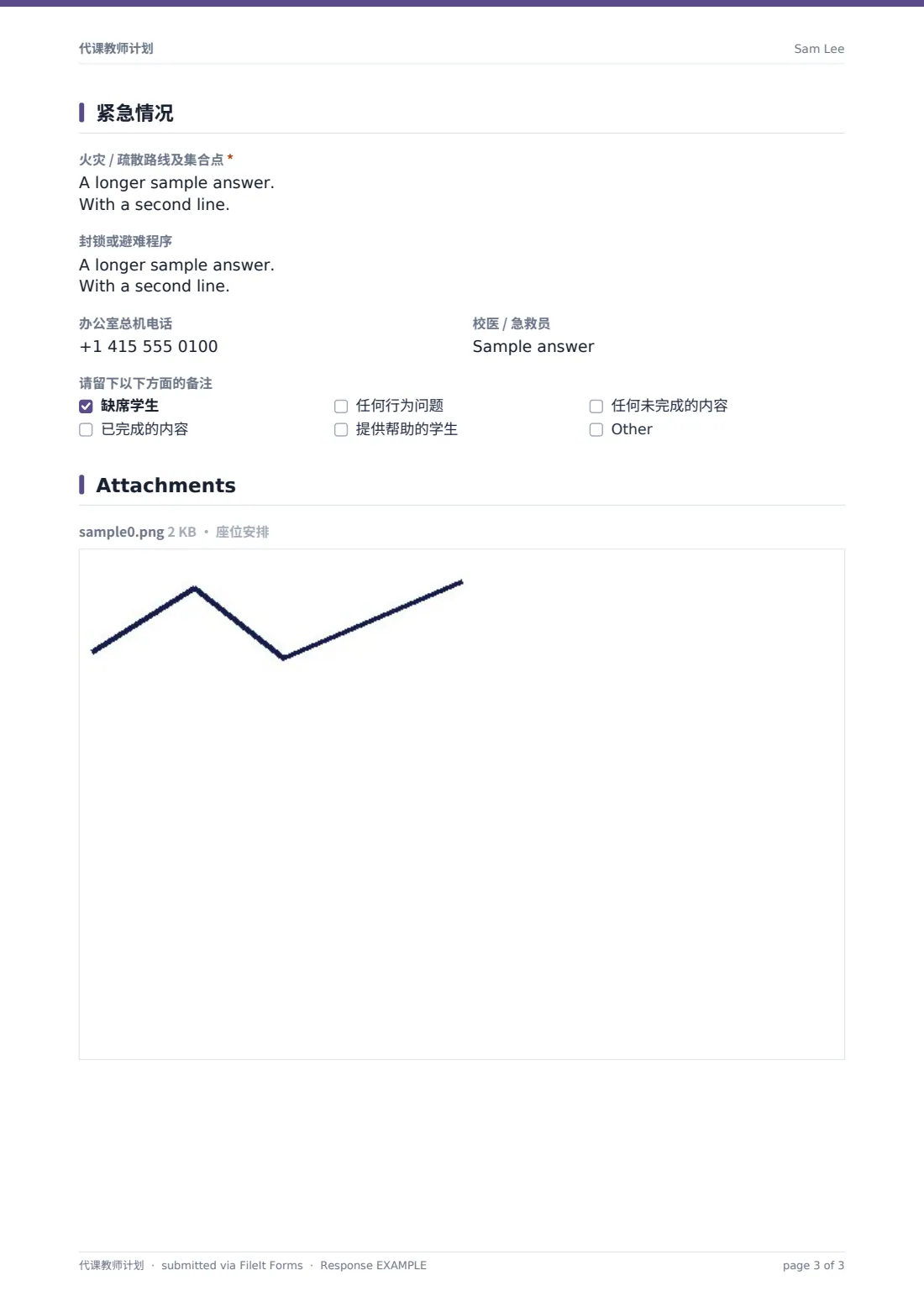 代课教师计划 — 示例回复 PDF，第 3 页，共 3 页