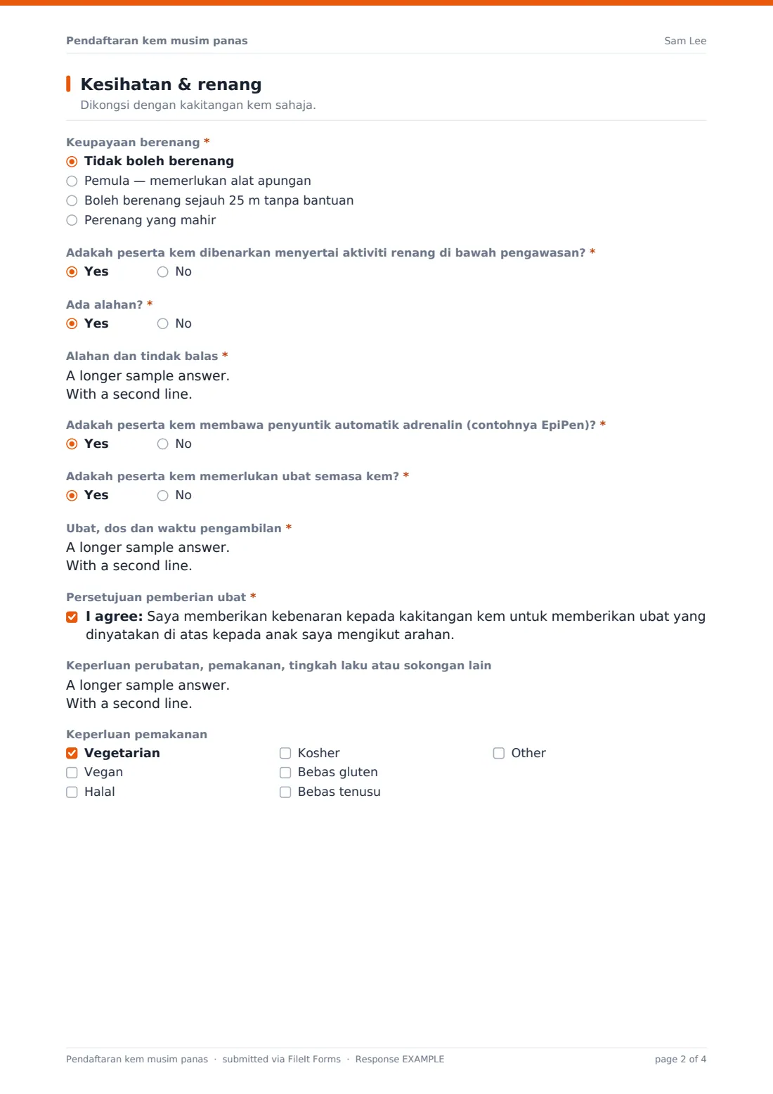 Pendaftaran kem musim panas — PDF respons contoh, halaman 2 daripada 4