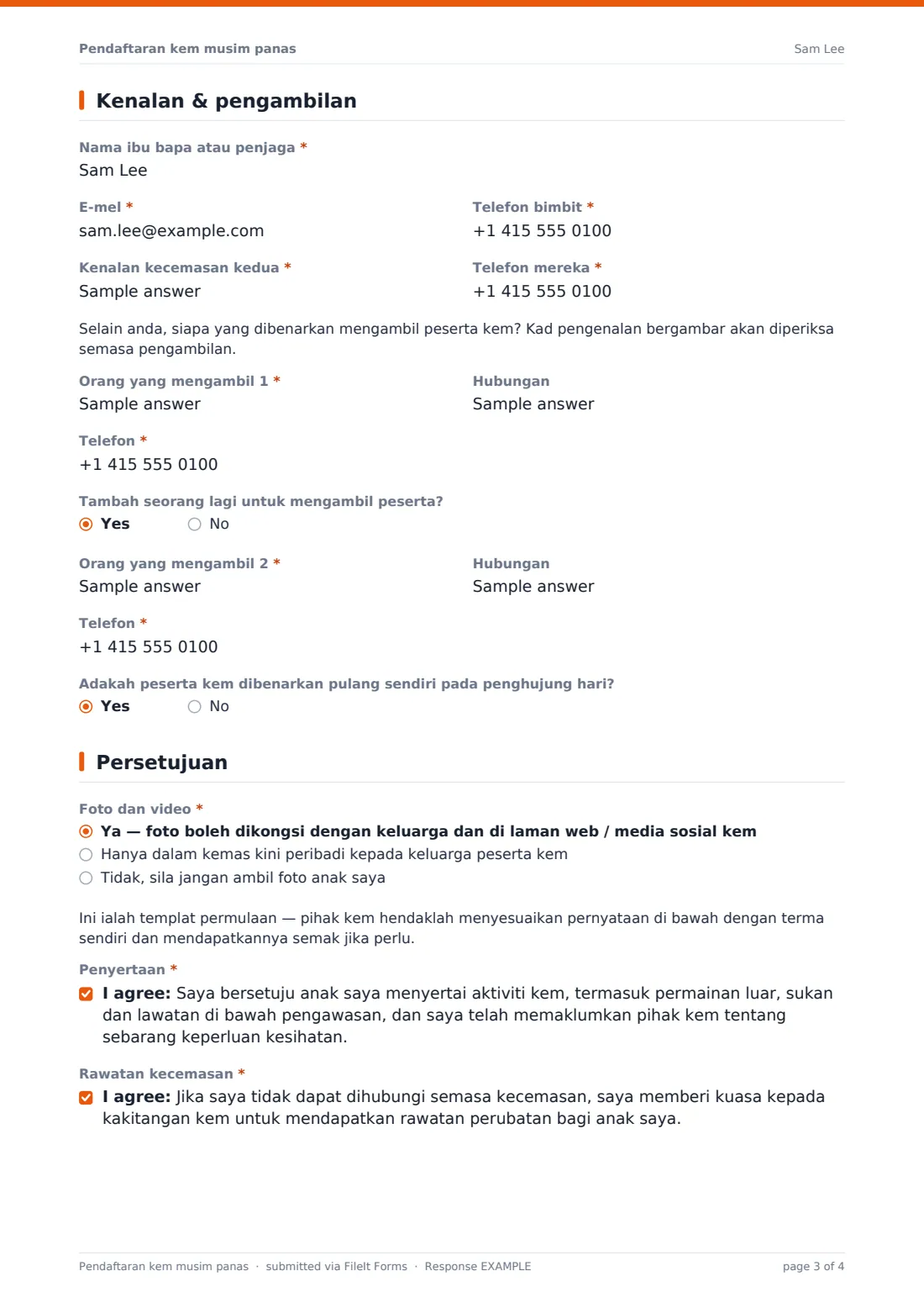 Pendaftaran kem musim panas — PDF respons contoh, halaman 3 daripada 4