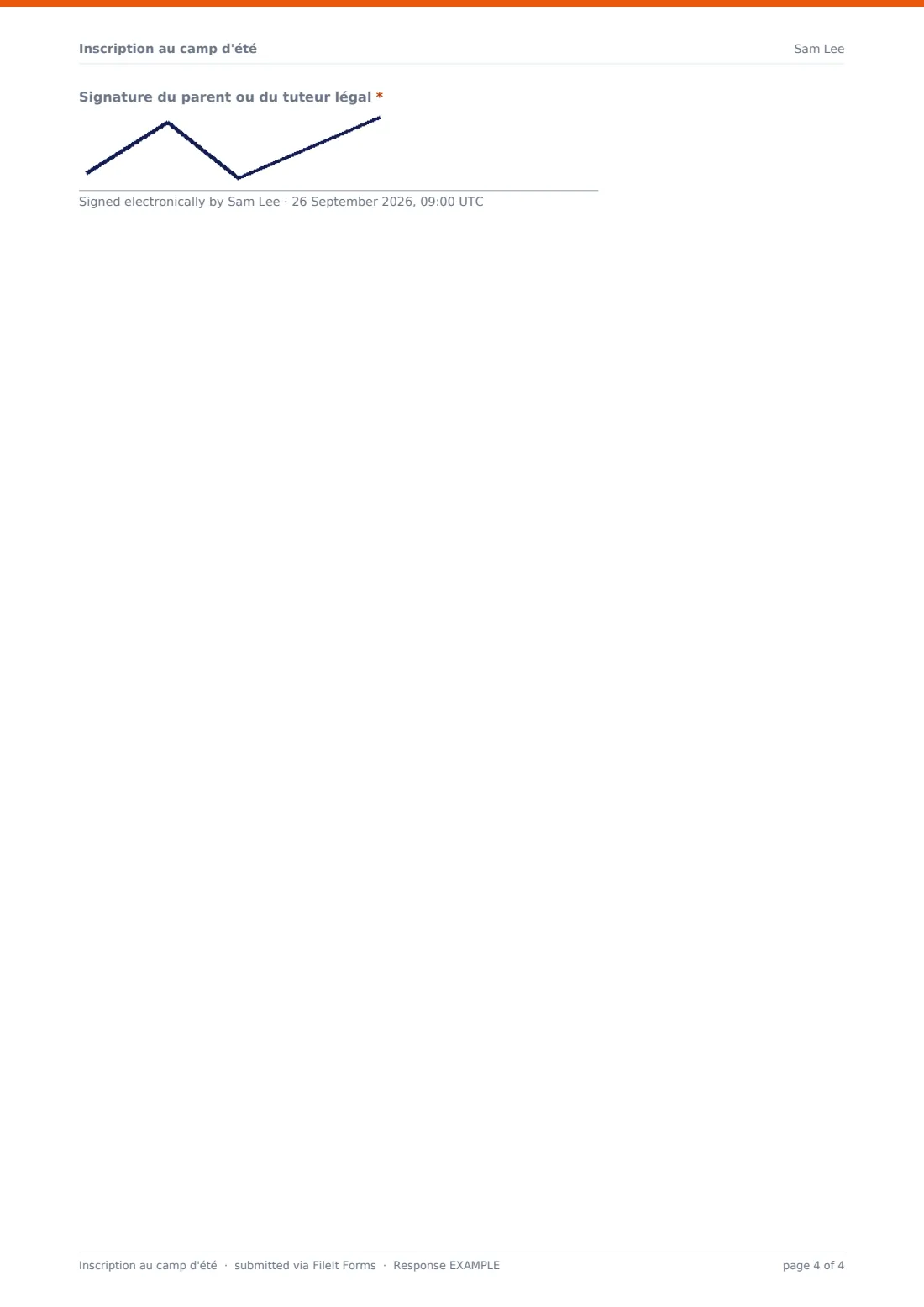 Inscription au camp d'été — exemple de réponse au format PDF, page 4 sur 4