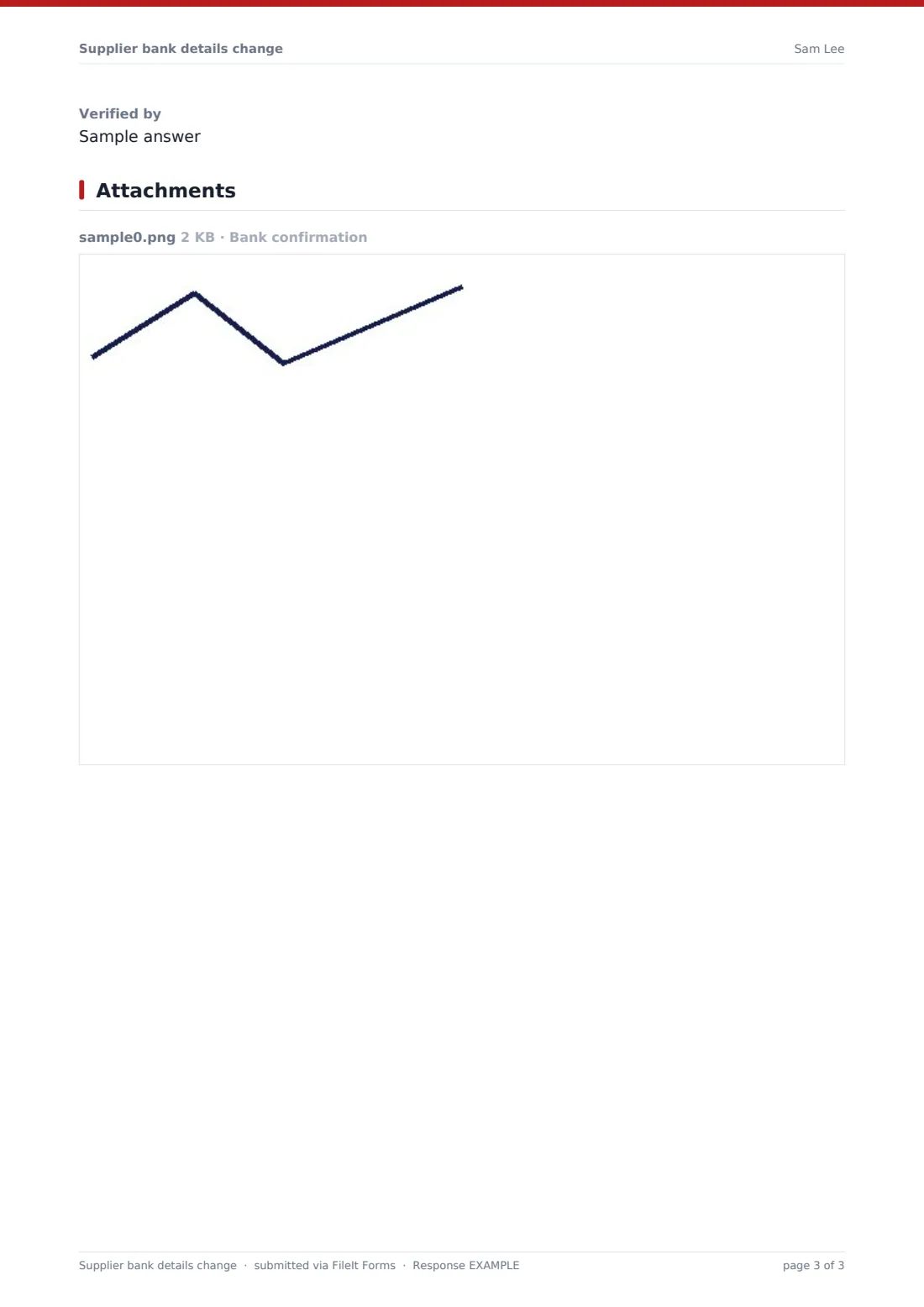 Supplier bank details change — example response PDF, page 3 of 3