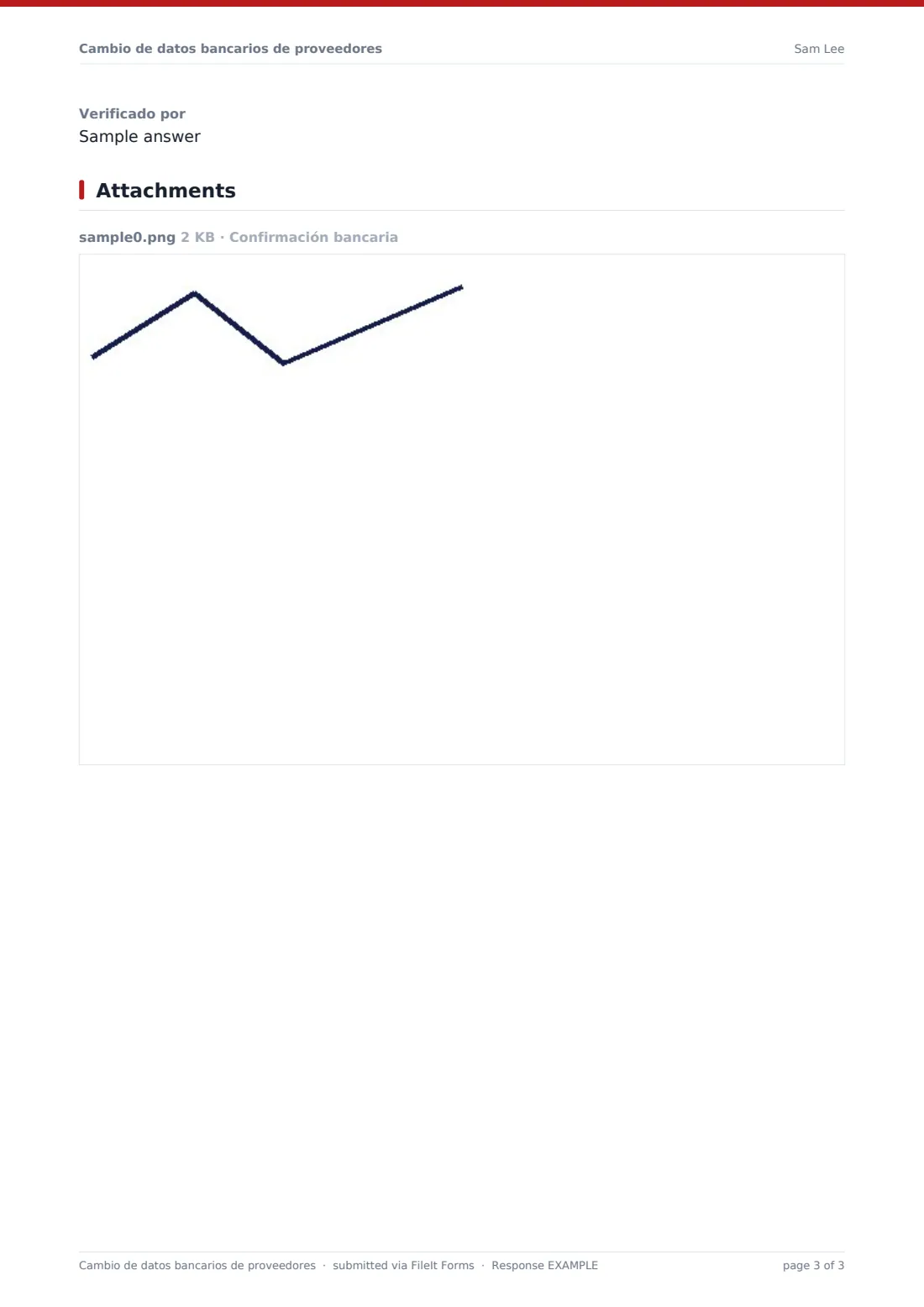 Cambio de datos bancarios de proveedores — PDF de respuesta de ejemplo, página 3 de 3