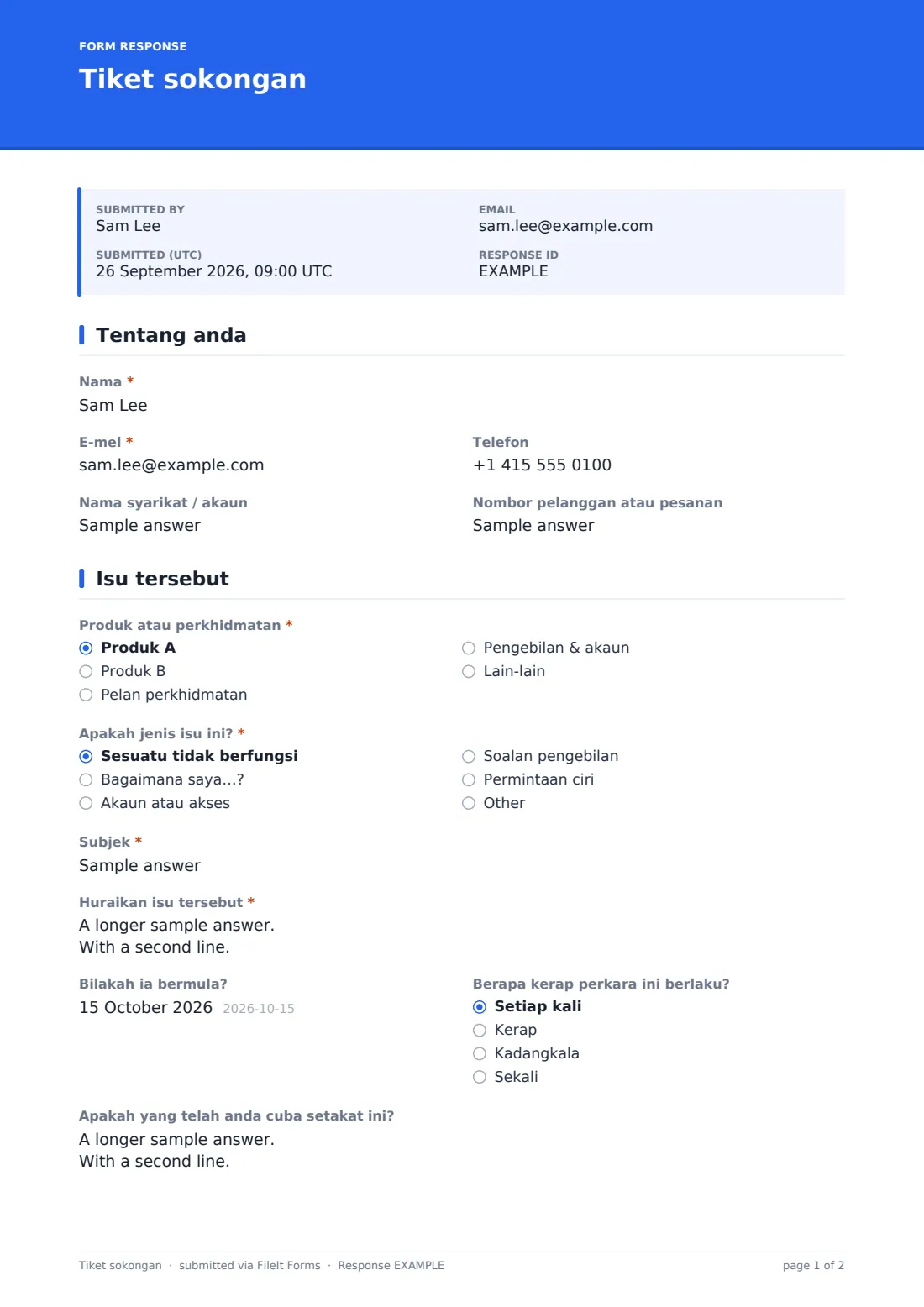 Tiket sokongan — PDF respons contoh, halaman 1 daripada 2