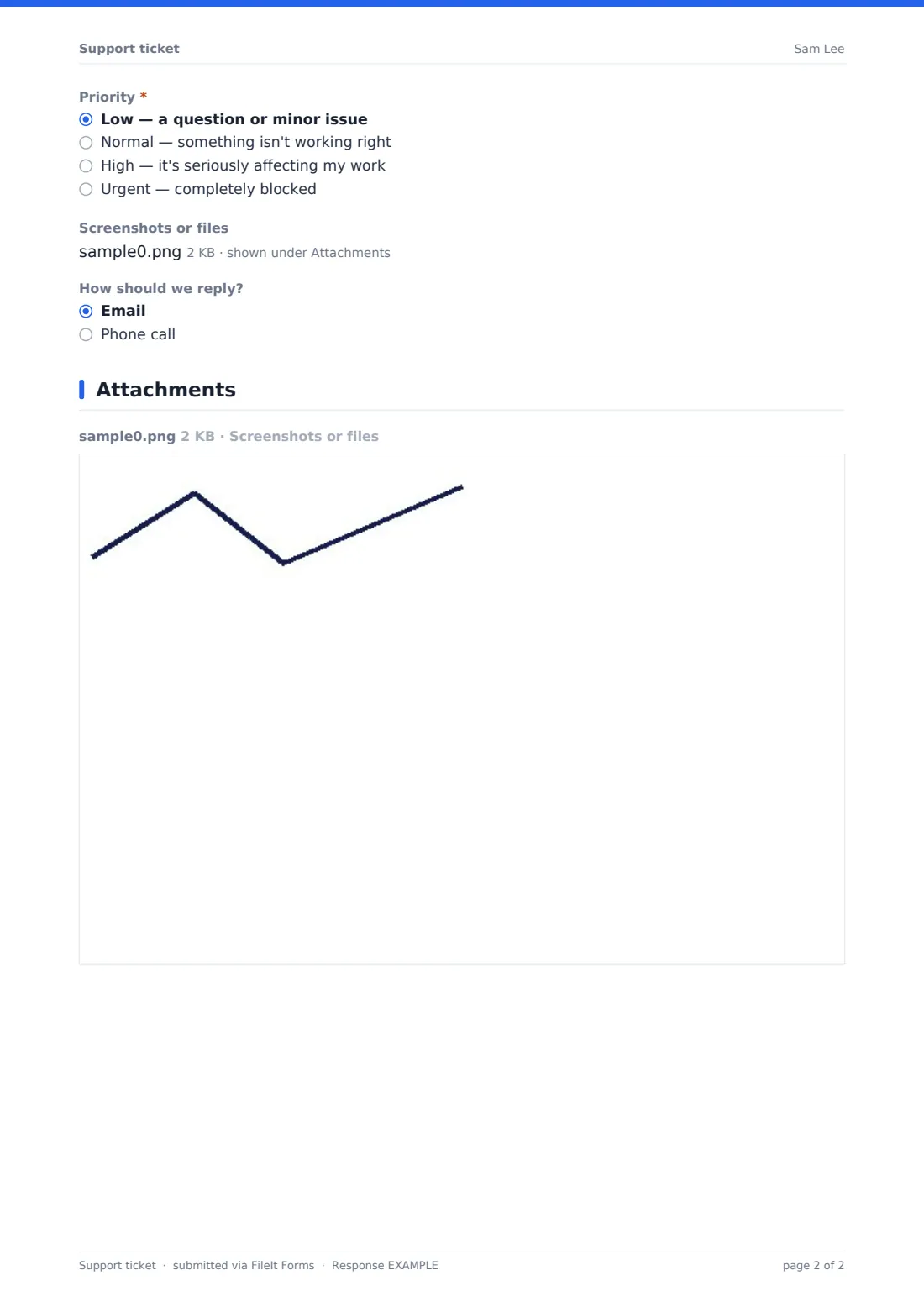 Support ticket — example response PDF, page 2 of 2
