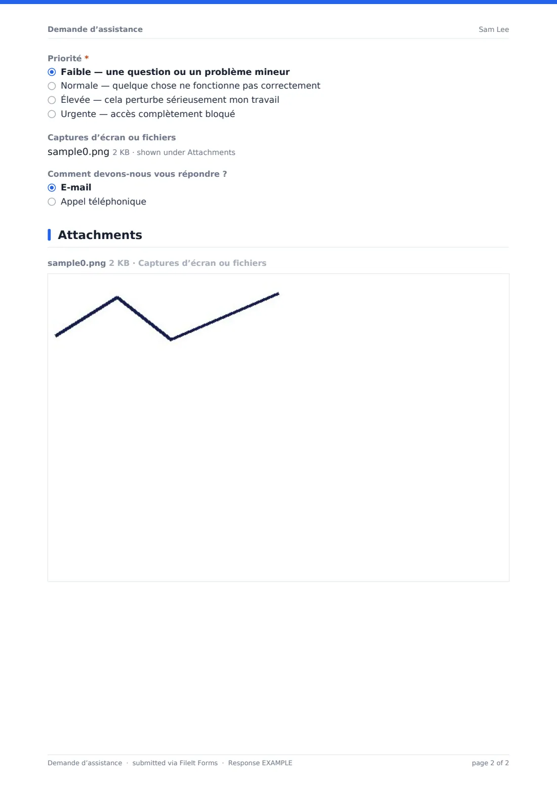 Demande d’assistance — exemple de réponse au format PDF, page 2 sur 2