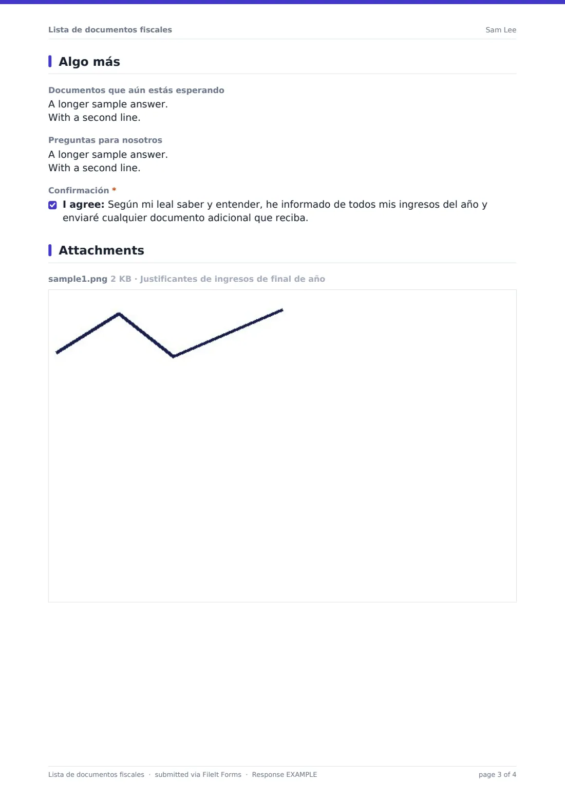 Lista de documentos fiscales — PDF de respuesta de ejemplo, página 3 de 4
