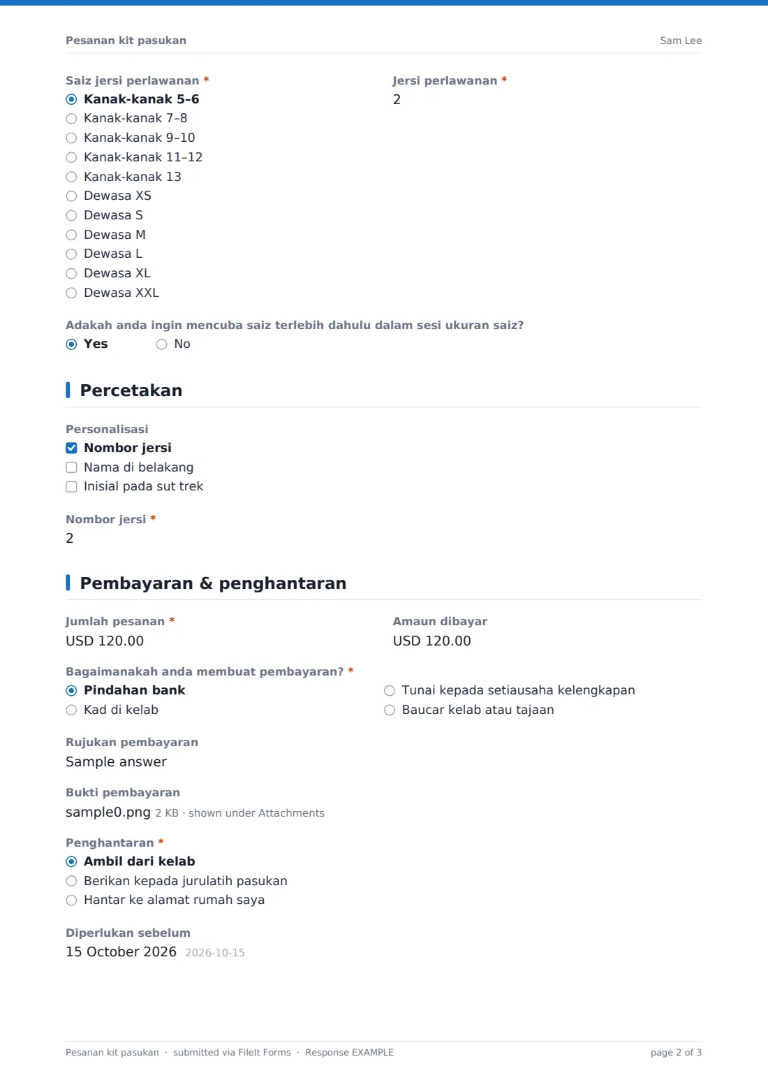 Pesanan kit pasukan — PDF respons contoh, halaman 2 daripada 3