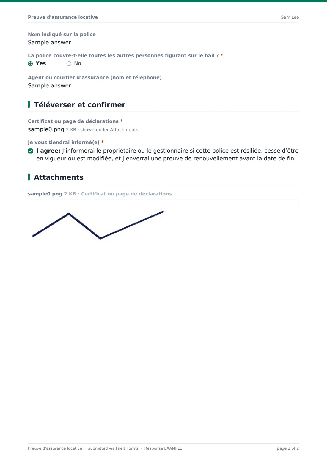 Preuve d’assurance locative — exemple de réponse au format PDF, page 2 sur 2