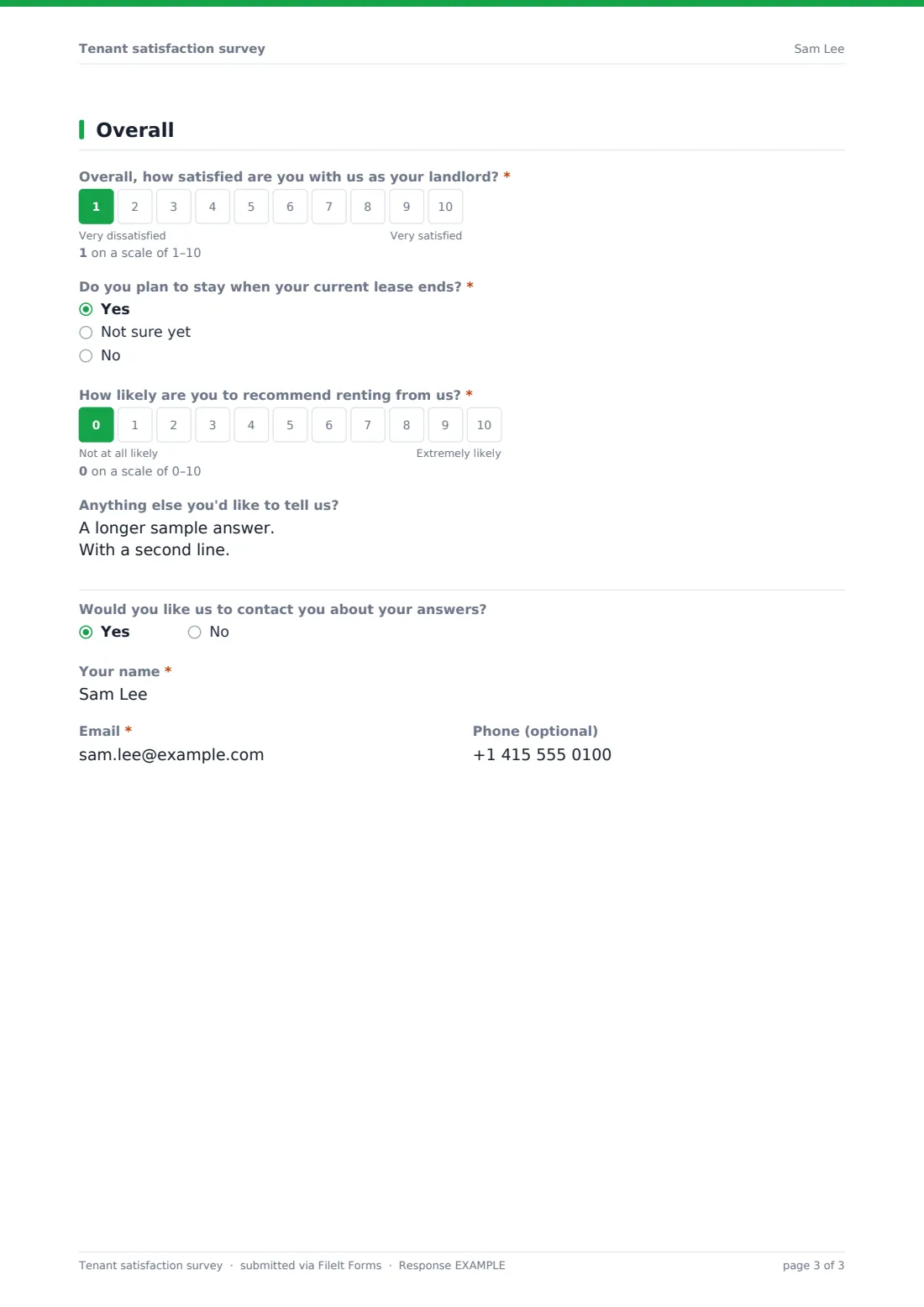 Tenant satisfaction survey — example response PDF, page 3 of 3