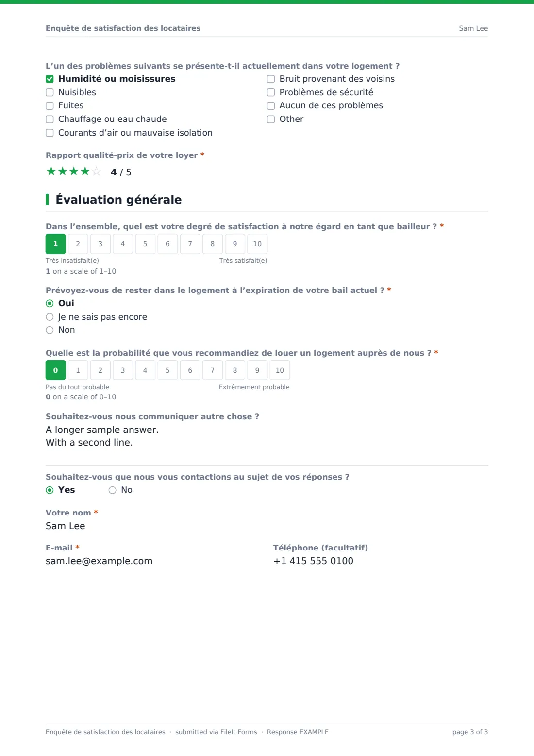 Enquête de satisfaction des locataires — exemple de réponse au format PDF, page 3 sur 3