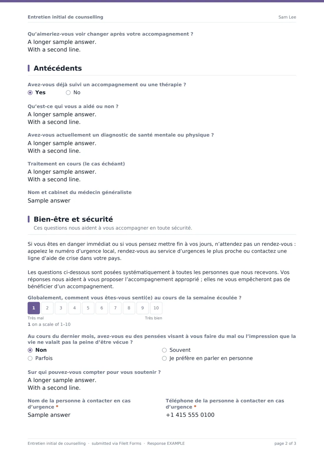 Entretien initial de counselling — exemple de réponse au format PDF, page 2 sur 3