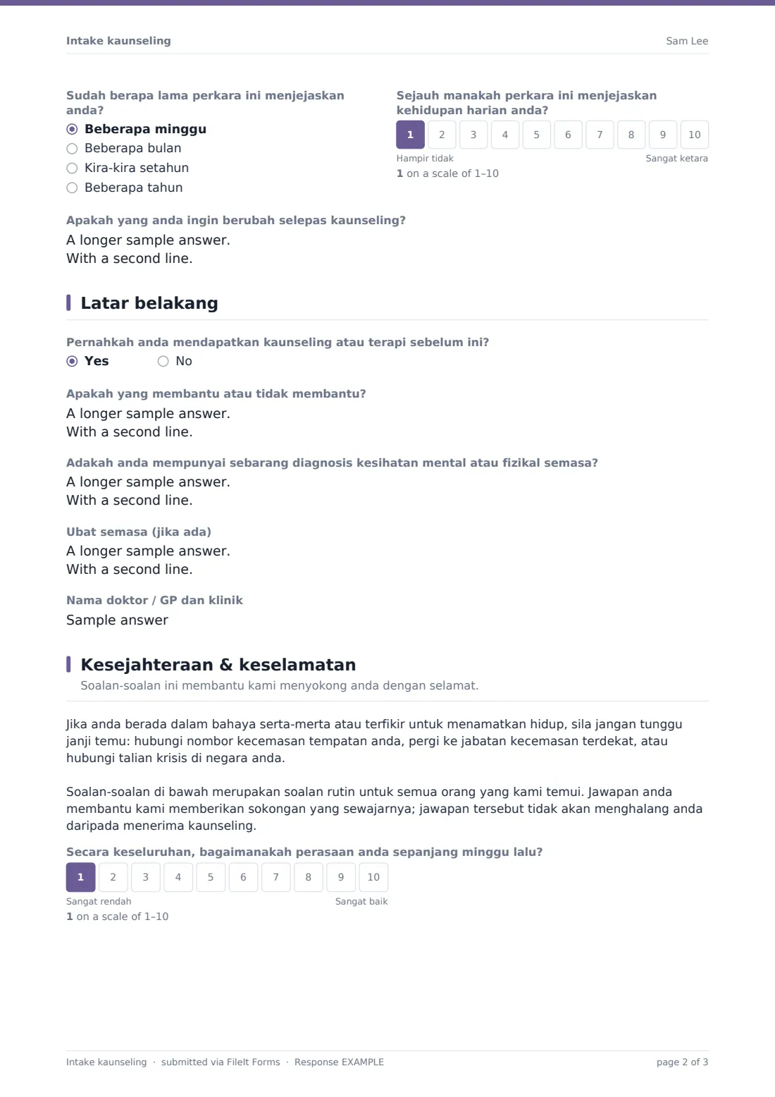 Intake kaunseling — PDF respons contoh, halaman 2 daripada 3