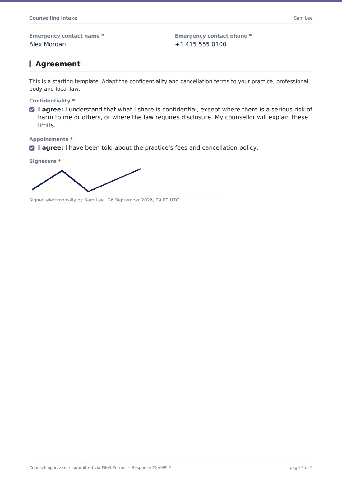 Counselling intake — example response PDF, page 3 of 3
