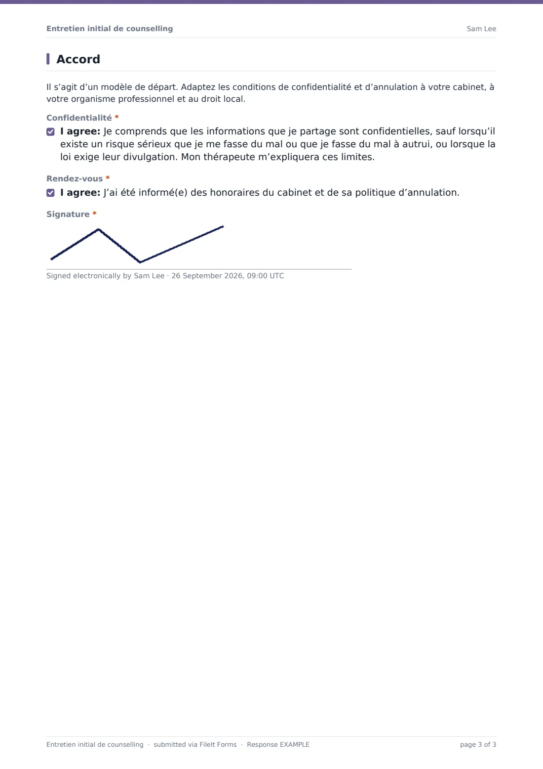 Entretien initial de counselling — exemple de réponse au format PDF, page 3 sur 3