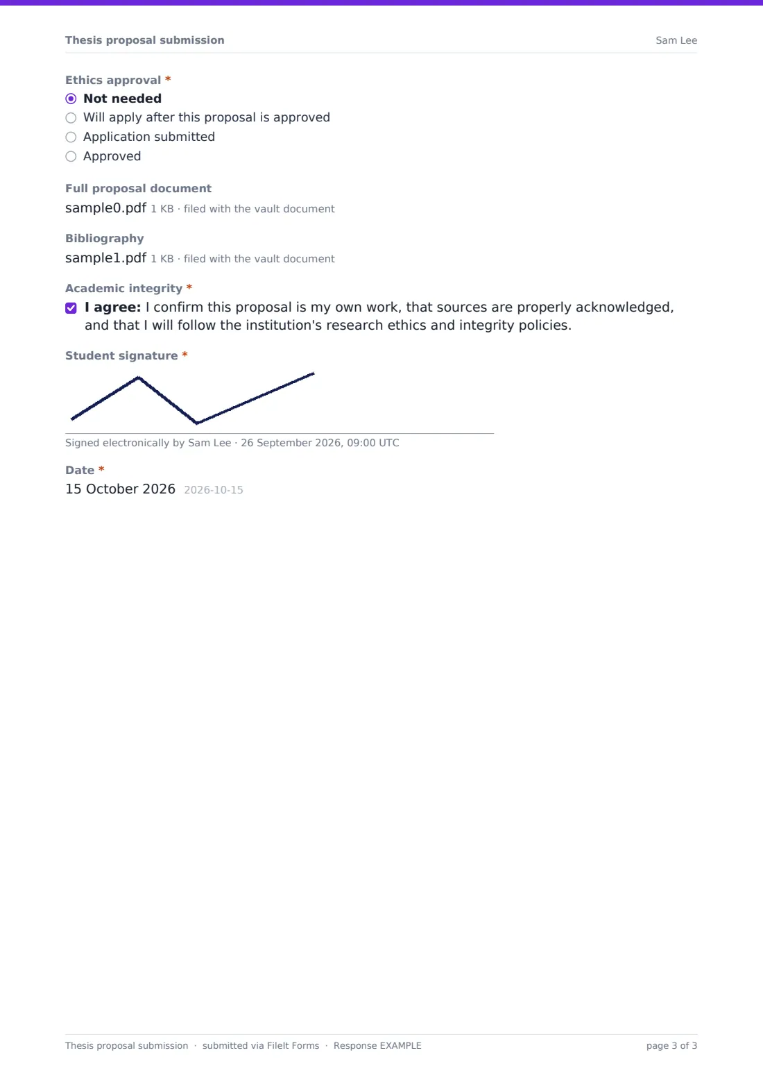 Thesis proposal submission — example response PDF, page 3 of 3