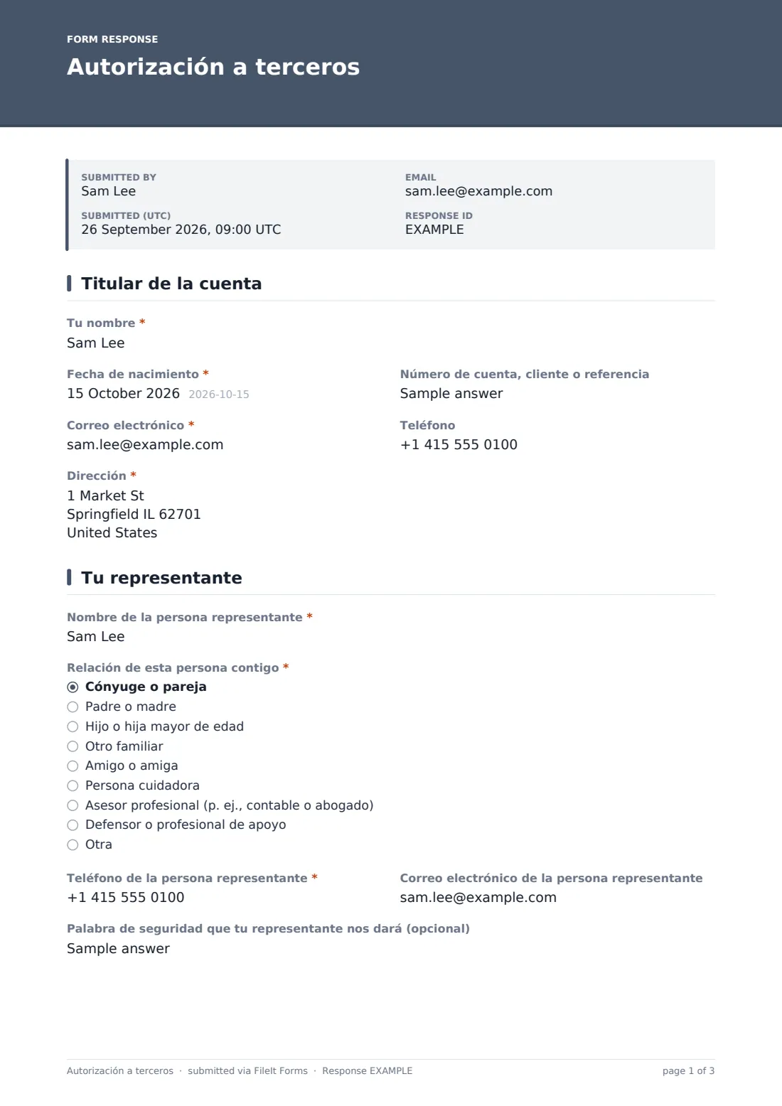 Autorización a terceros — PDF de respuesta de ejemplo, página 1 de 3