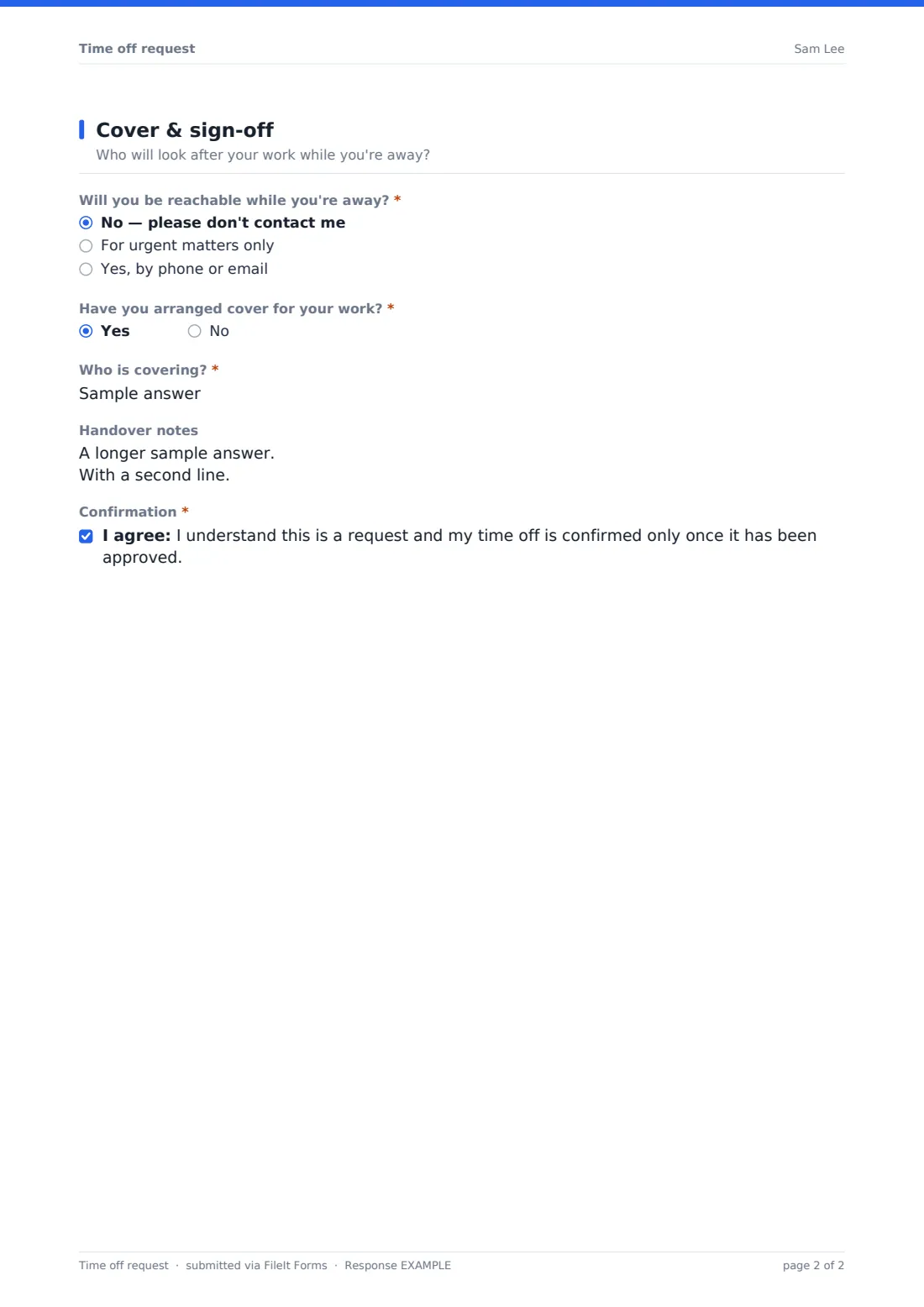 Time off request — example response PDF, page 2 of 2