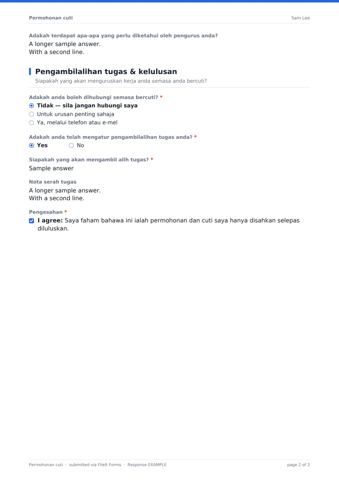 Permohonan cuti — PDF respons contoh, halaman 2 daripada 2