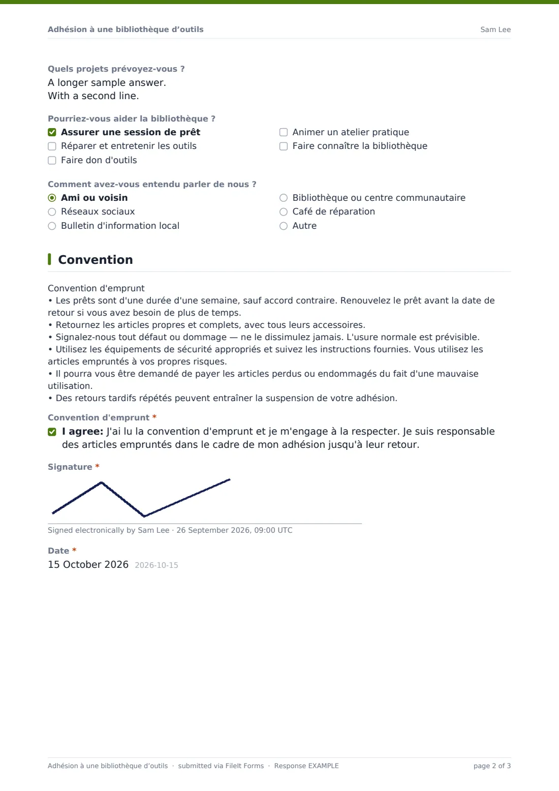 Adhésion à une bibliothèque d’outils — exemple de réponse au format PDF, page 2 sur 3