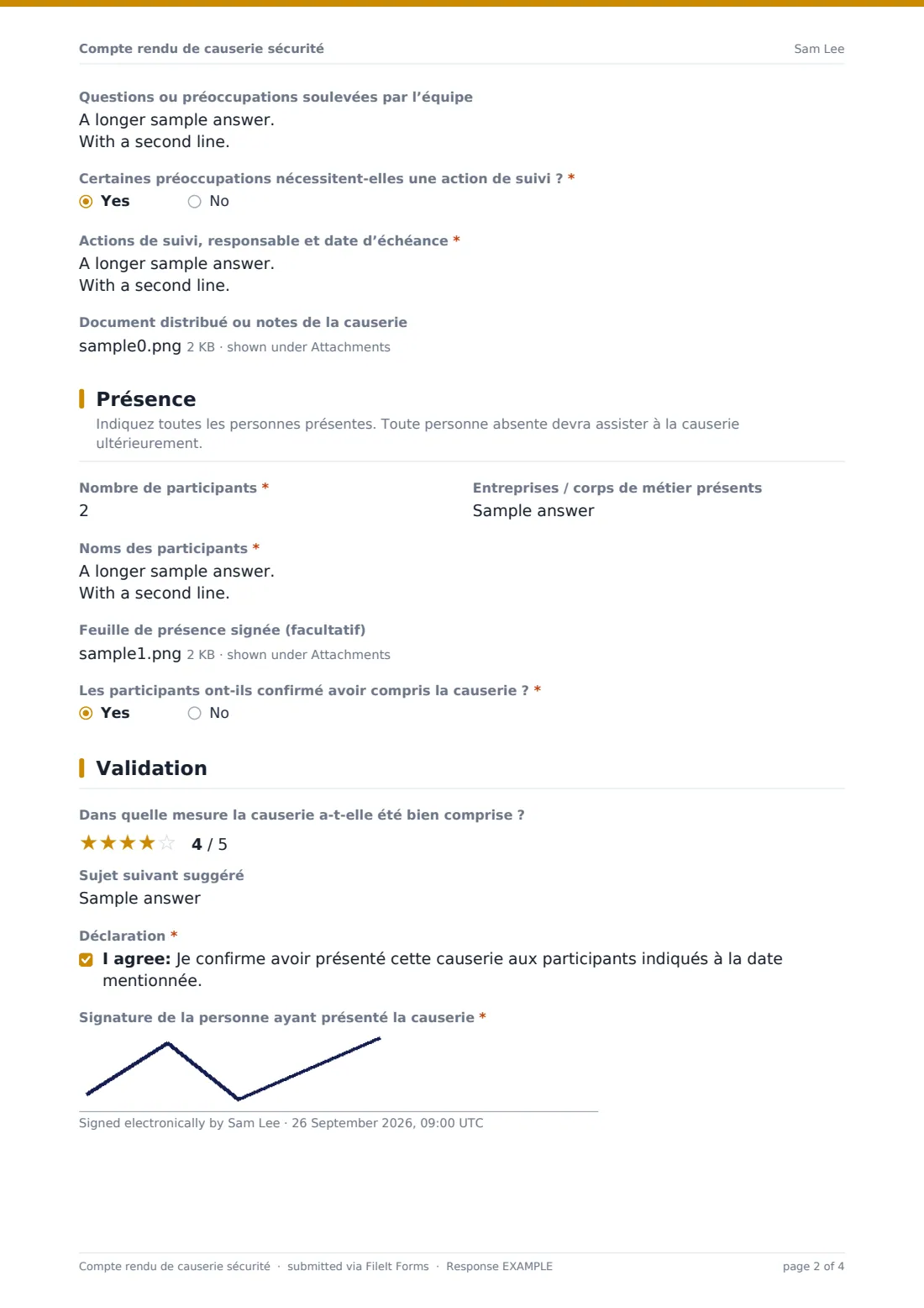 Compte rendu de causerie sécurité — exemple de réponse au format PDF, page 2 sur 4