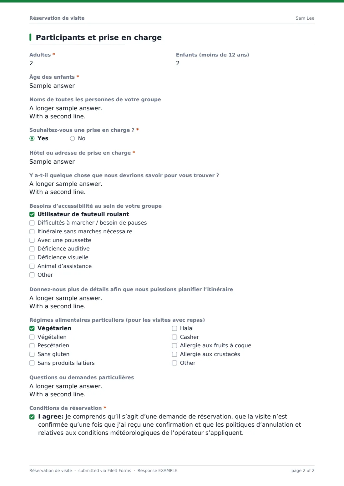 Réservation de visite — exemple de réponse au format PDF, page 2 sur 2