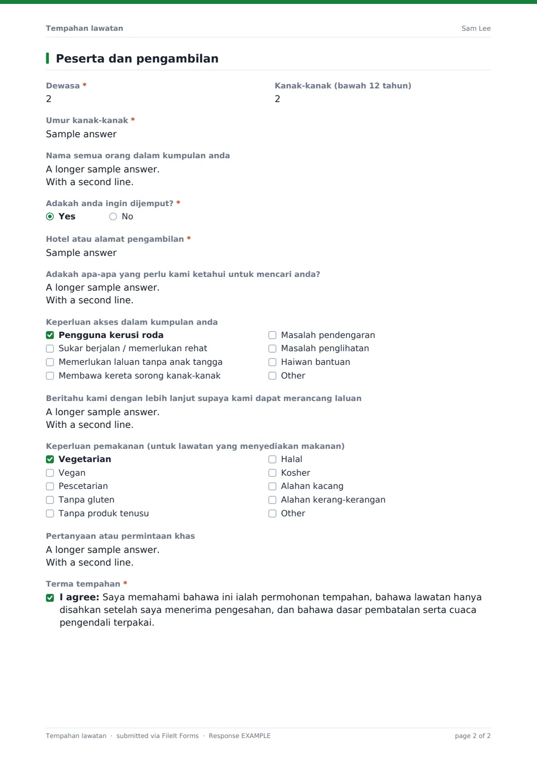 Tempahan lawatan — PDF respons contoh, halaman 2 daripada 2