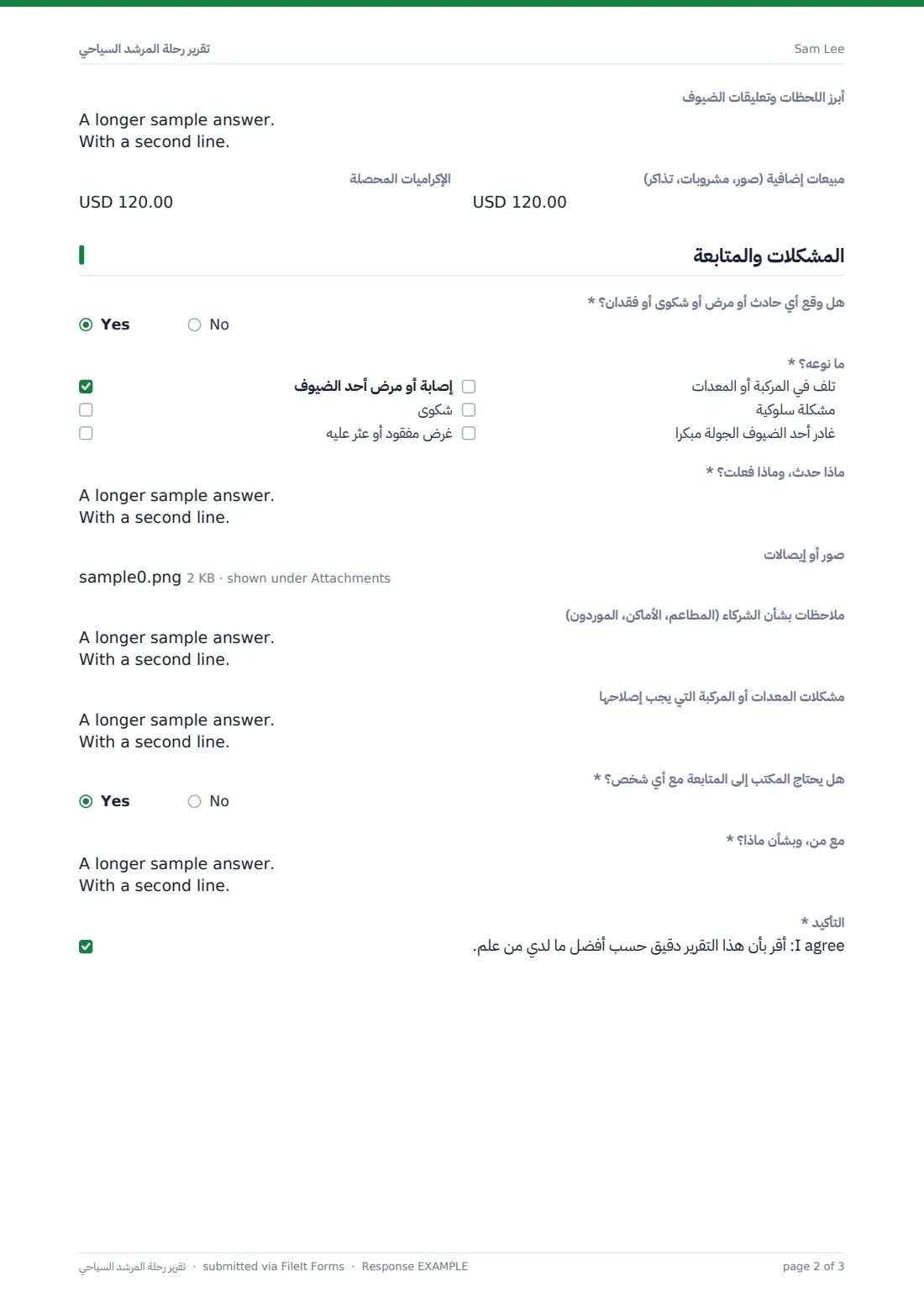 تقرير رحلة المرشد السياحي — ملف PDF لرد نموذجي، الصفحة 2 من 3