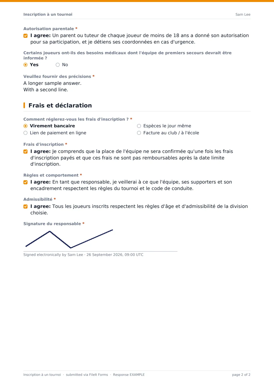 Inscription à un tournoi — exemple de réponse au format PDF, page 2 sur 2