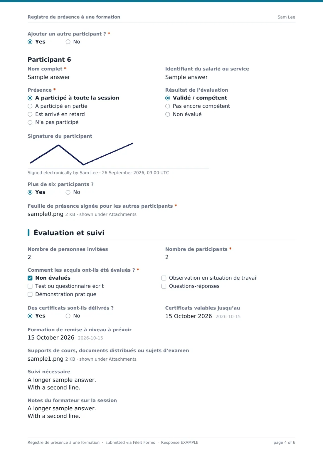 Registre de présence à une formation — exemple de réponse au format PDF, page 4 sur 6