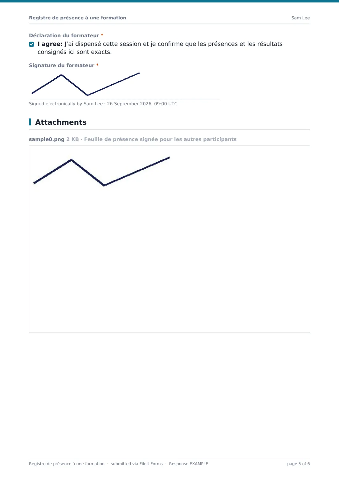 Registre de présence à une formation — exemple de réponse au format PDF, page 5 sur 6