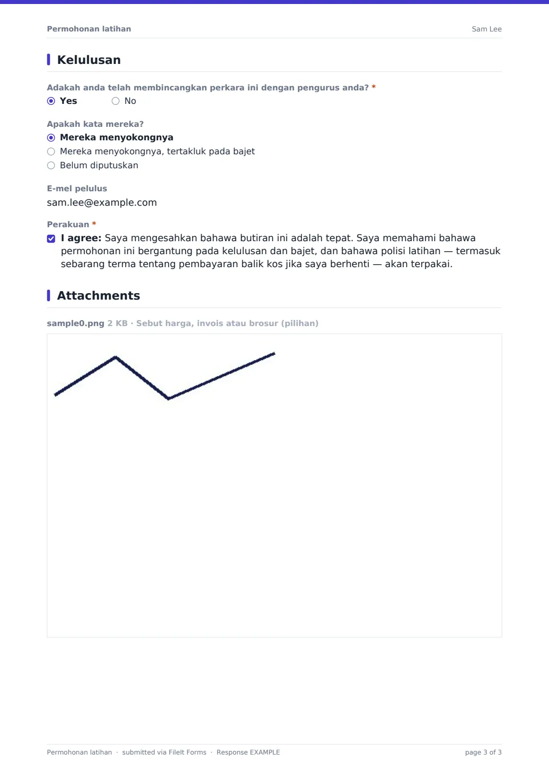 Permohonan latihan — PDF respons contoh, halaman 3 daripada 3