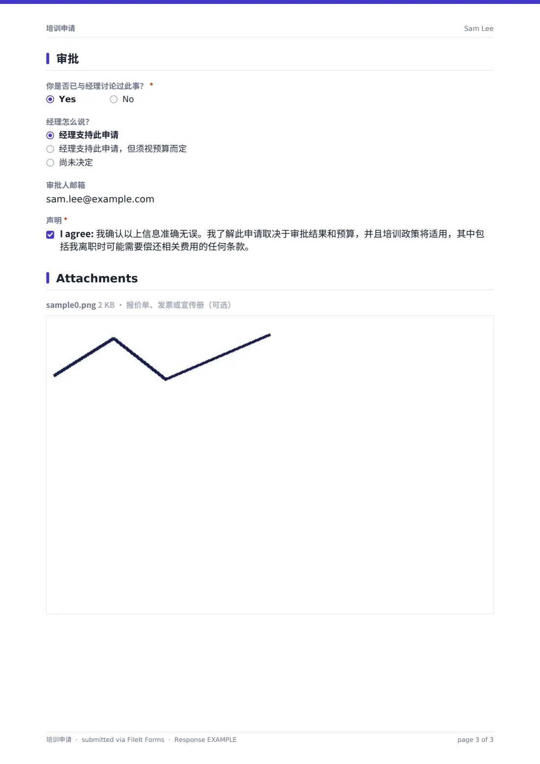培训申请 — 示例回复 PDF，第 3 页，共 3 页