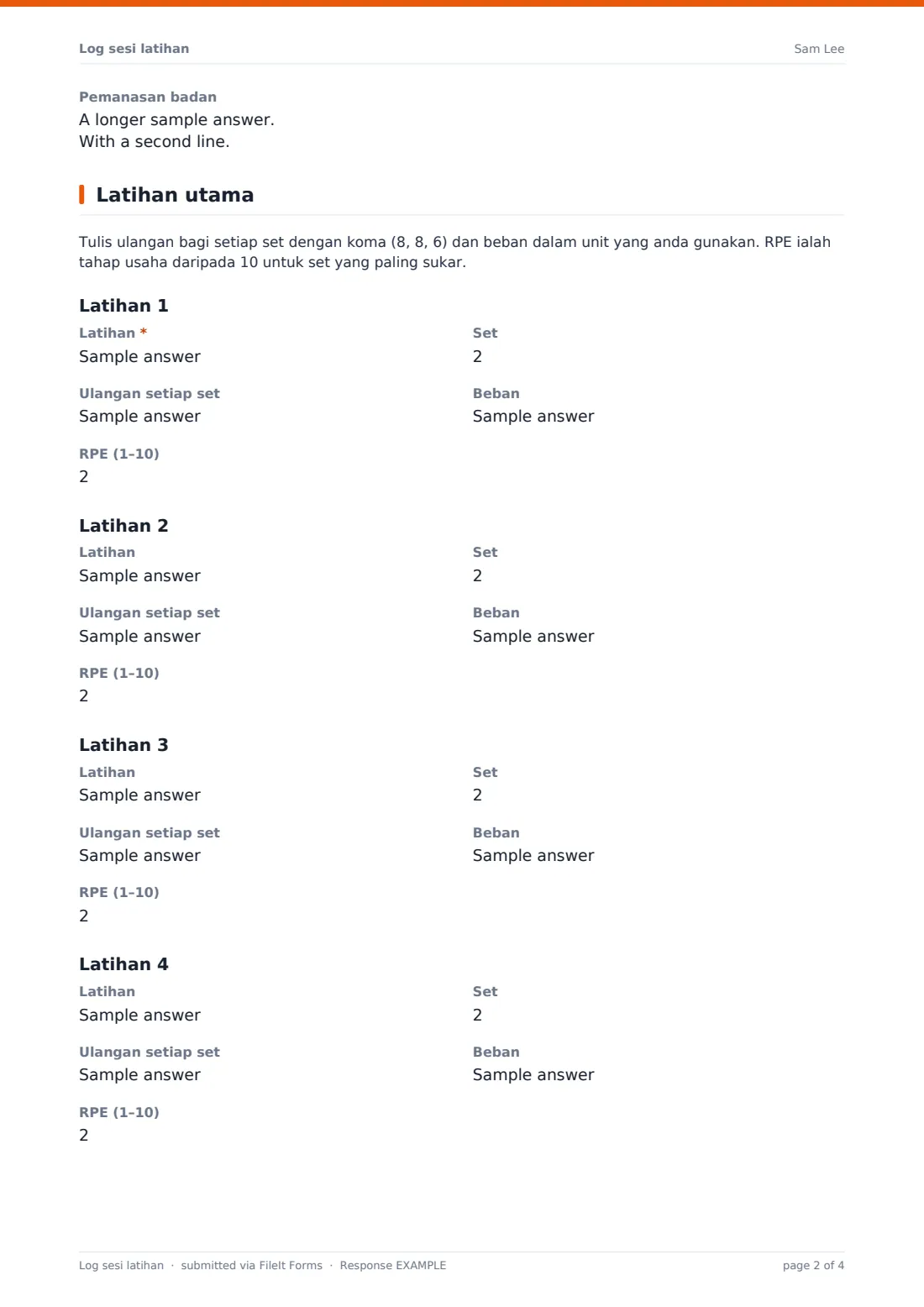 Log sesi latihan — PDF respons contoh, halaman 2 daripada 4