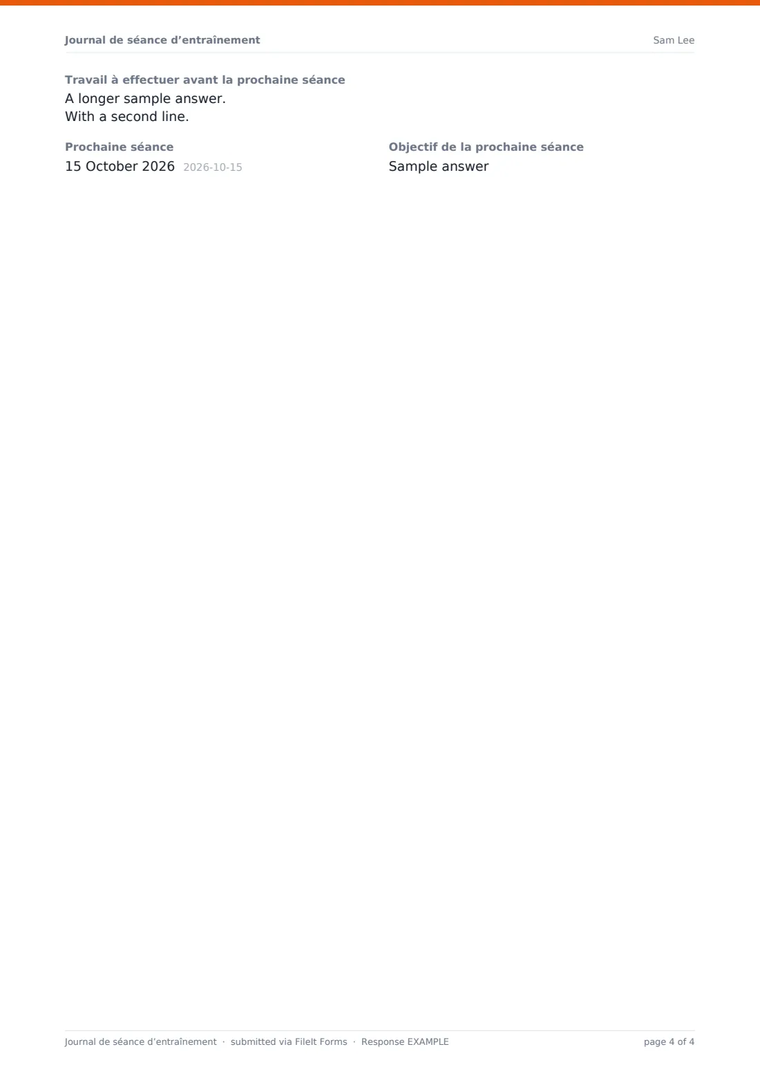 Journal de séance d’entraînement — exemple de réponse au format PDF, page 4 sur 4