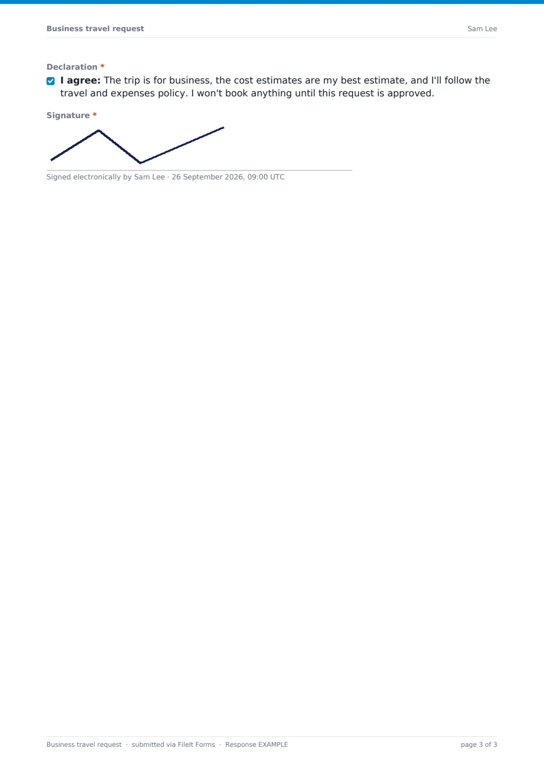 Business travel request — example response PDF, page 3 of 3