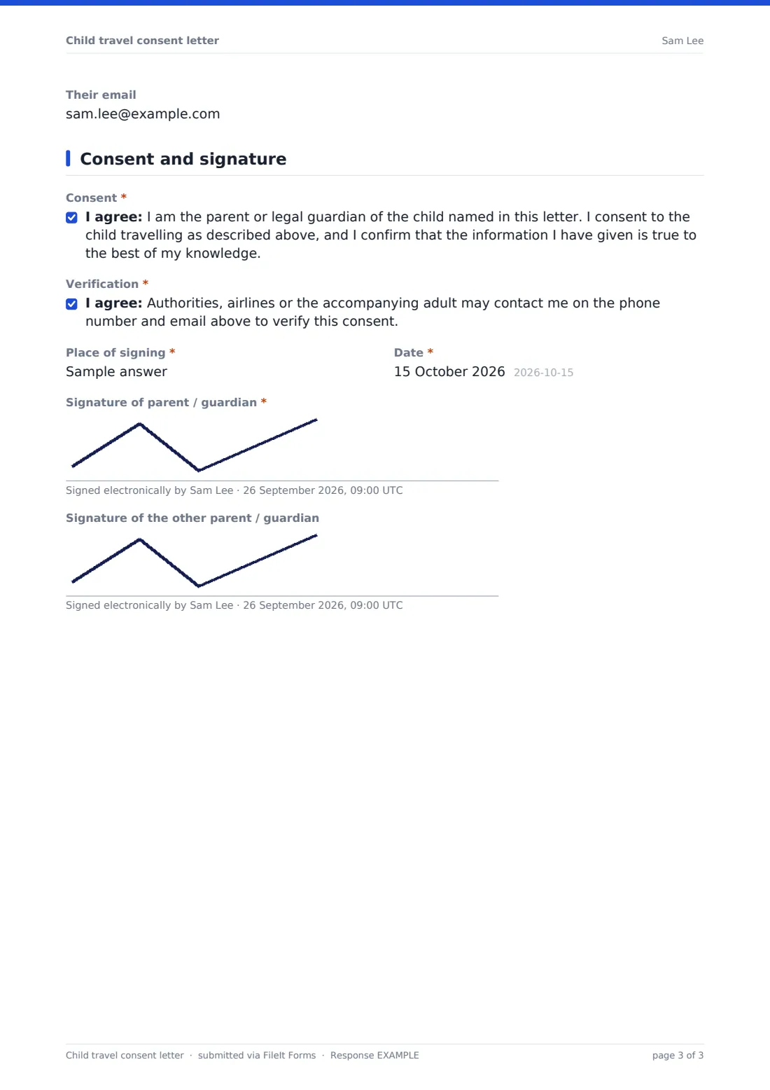 Child travel consent letter — example response PDF, page 3 of 3
