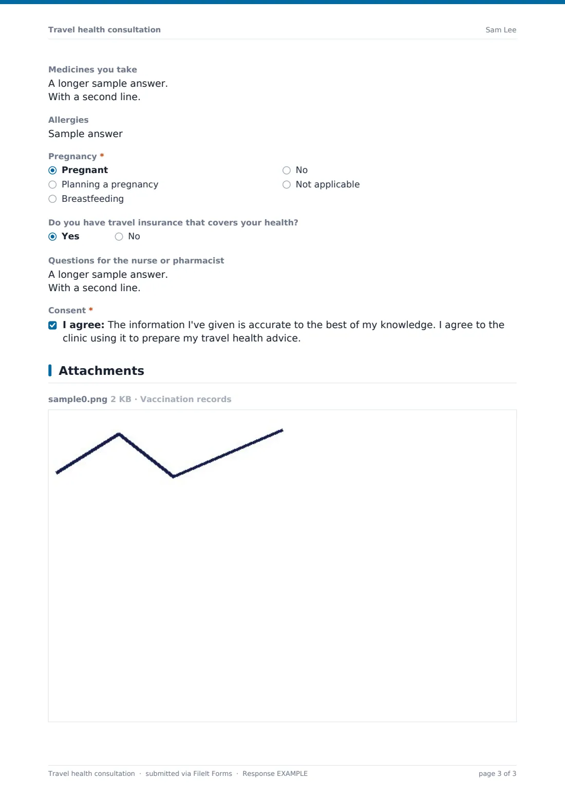 Travel health consultation — example response PDF, page 3 of 3