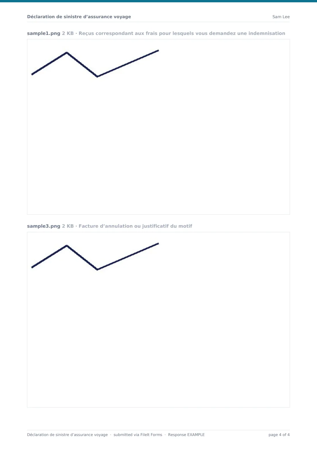 Déclaration de sinistre d’assurance voyage — exemple de réponse au format PDF, page 4 sur 4