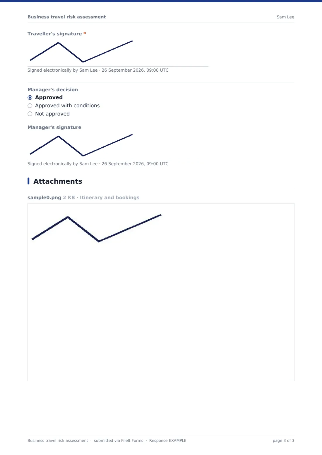 Business travel risk assessment — example response PDF, page 3 of 3